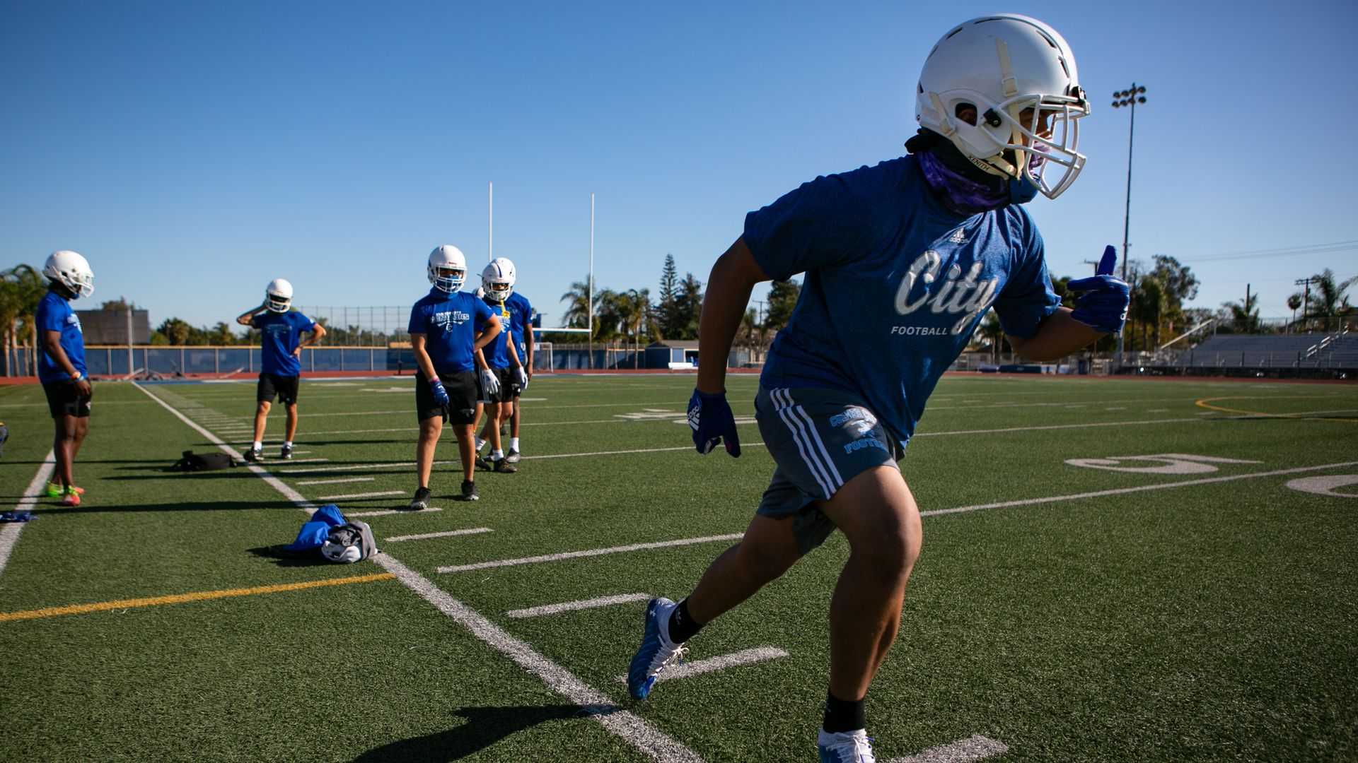 Wide Receivers at Culver City High School in California practicing routes on Feb. 26.