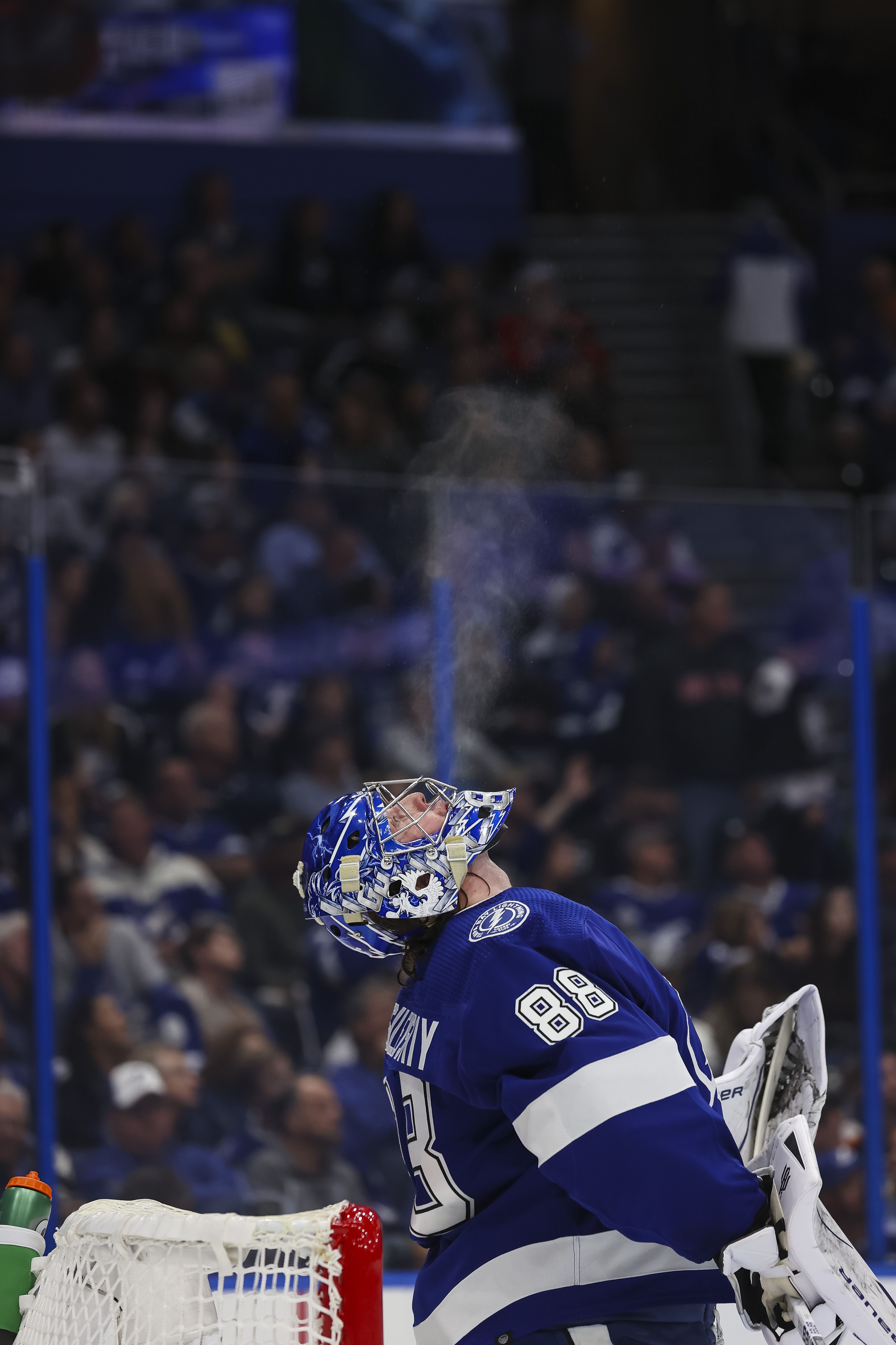 Andrei Vasilevskiy's breath can be seen as he whistles into the air 
