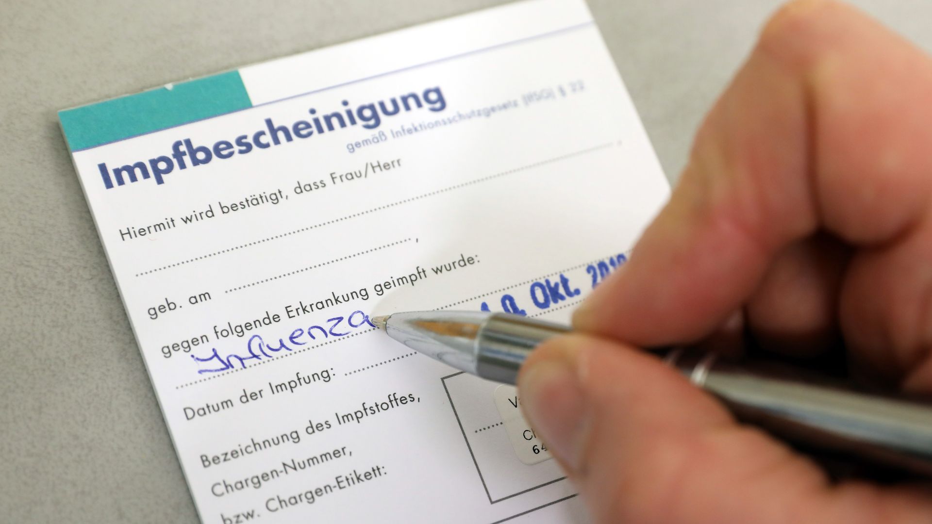 German vaccination certificate for the flu