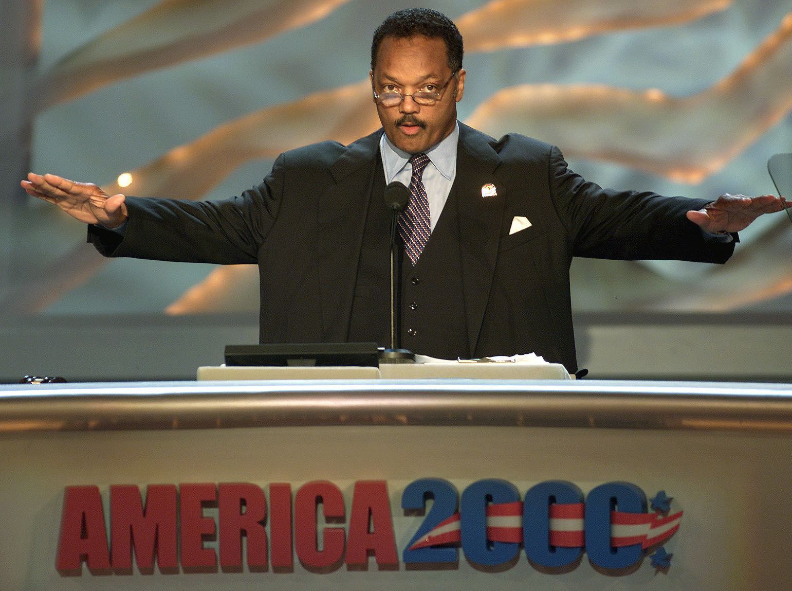 The Rev. Jesse Jackson speaks to the Democratic National Convention in L.A. in 2000. Photo: Paul J. Richards/AFP via Getty Images