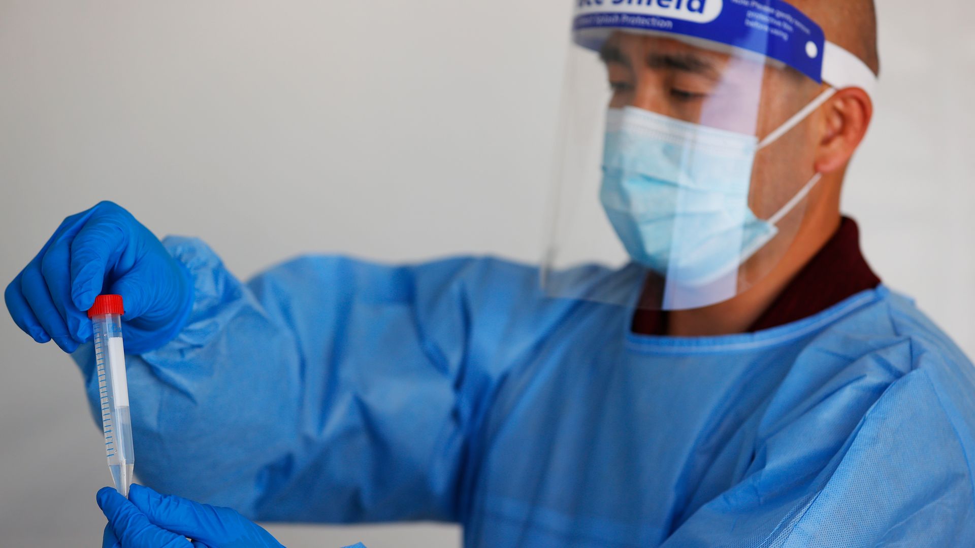 A health worker processing a coronavirus testing in Fort Worth, Texas.