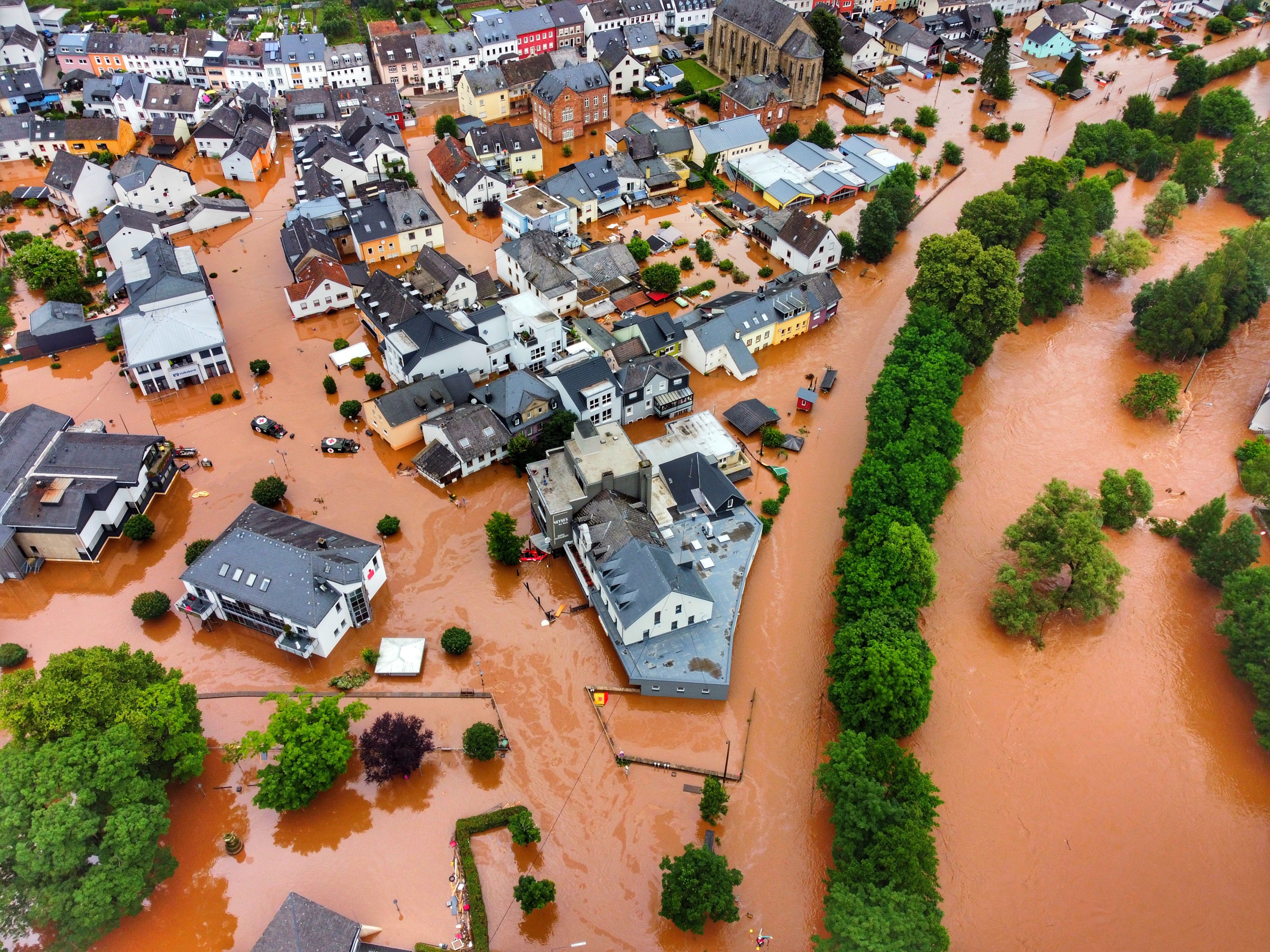 An image showing the town of Rhineland-Palatinate, Kordel flooded.