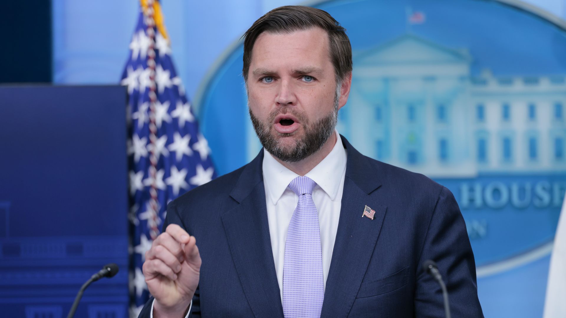 WASHINGTON, DC - MAY 19: U.S. Vice President JD Vance speaks during a press conference in the Brady Press Briefing Room at the White House on May 19, 2026 in Washington, DC. Vance held the briefing as White House Press Secretary Karoline Leavitt is away on maternity leave. (Photo by Heather Diehl/Ge