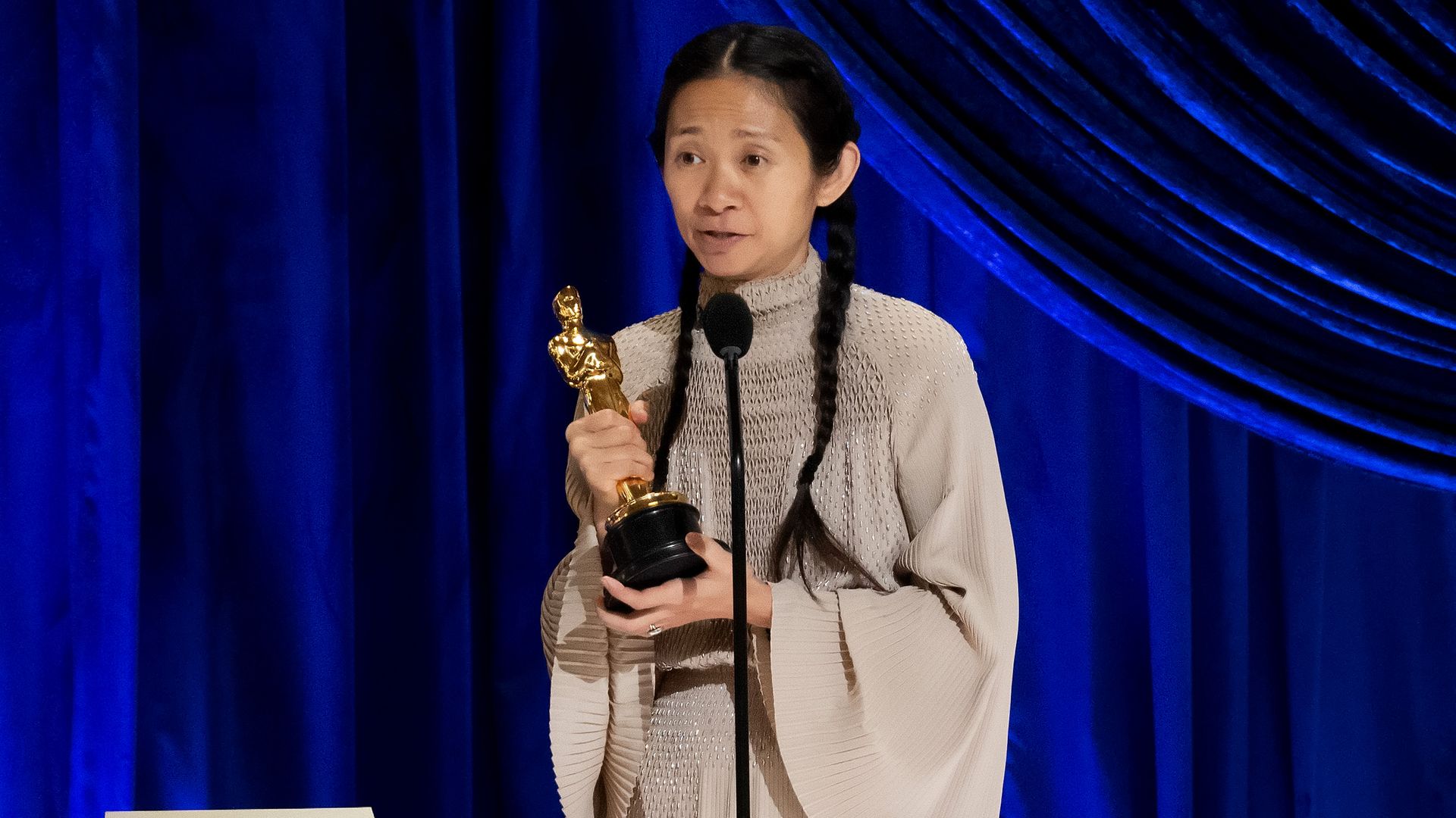 Chloé Zhao accepts the Directing award for 'Nomadland' onstage during the 93rd Annual Academy Awards at Union Station on April 25, 2021 in Los Angeles