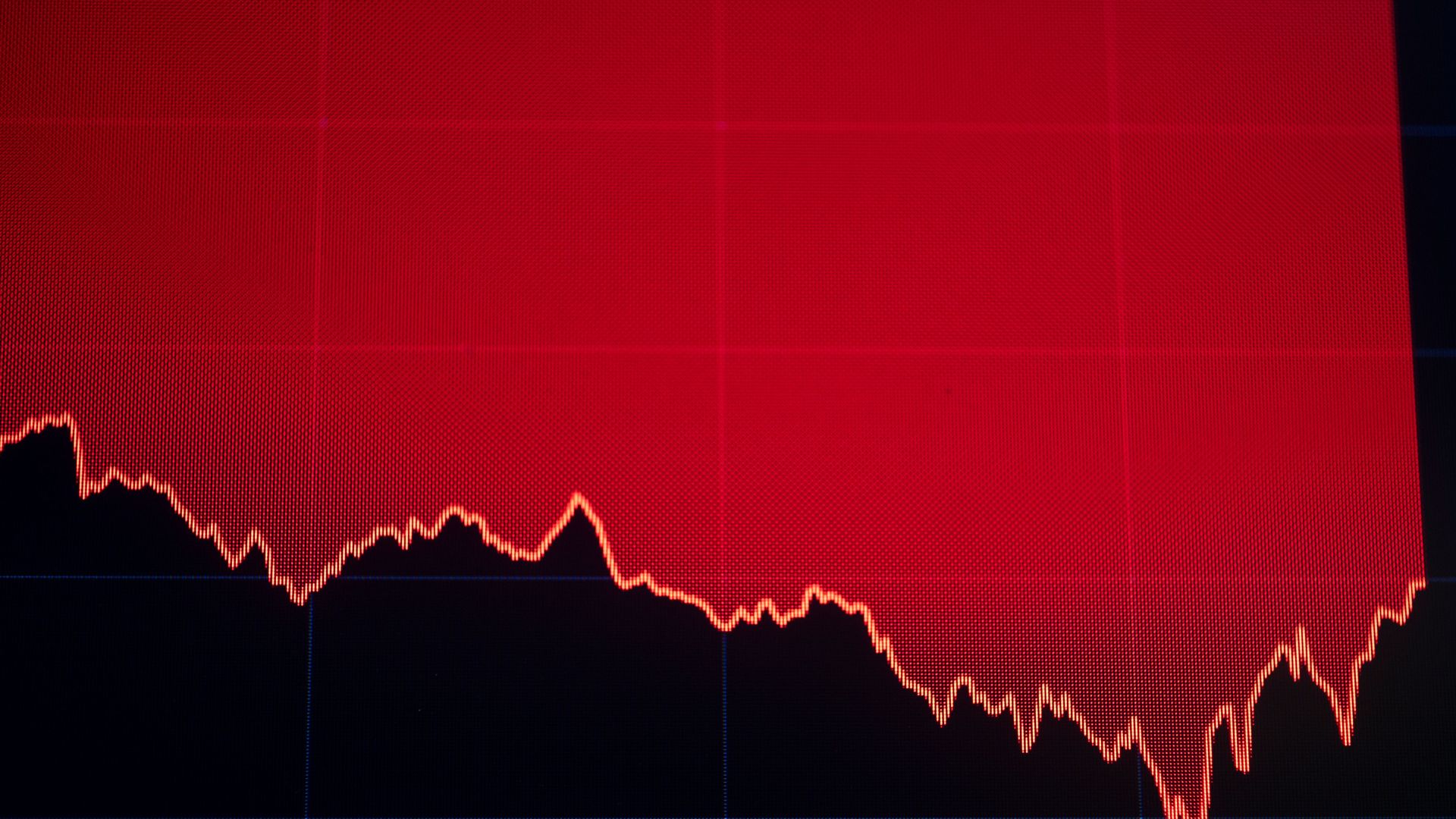 A TV screen shows the Dow's movement on Monday, Aug. 5, 2019.