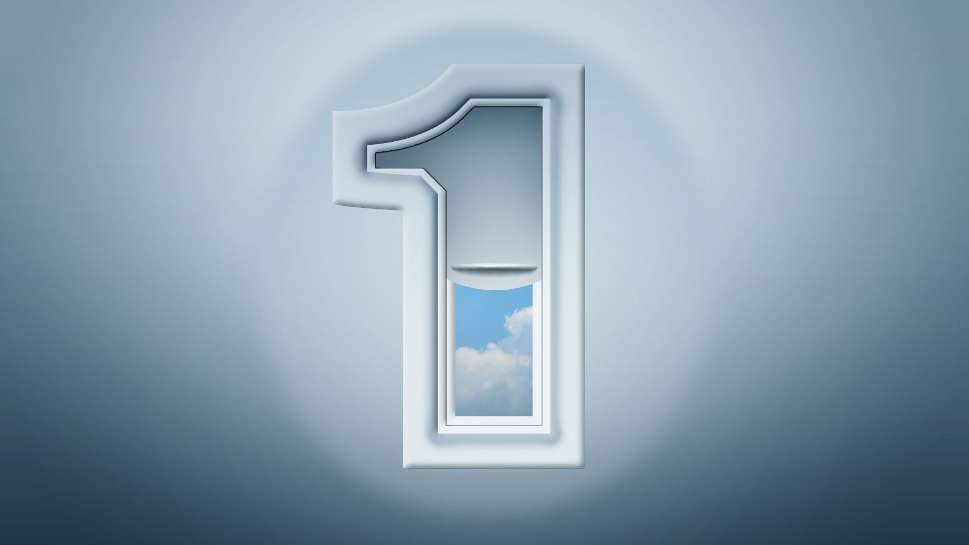 Illustration of an airplane window in the shape of a number one. 