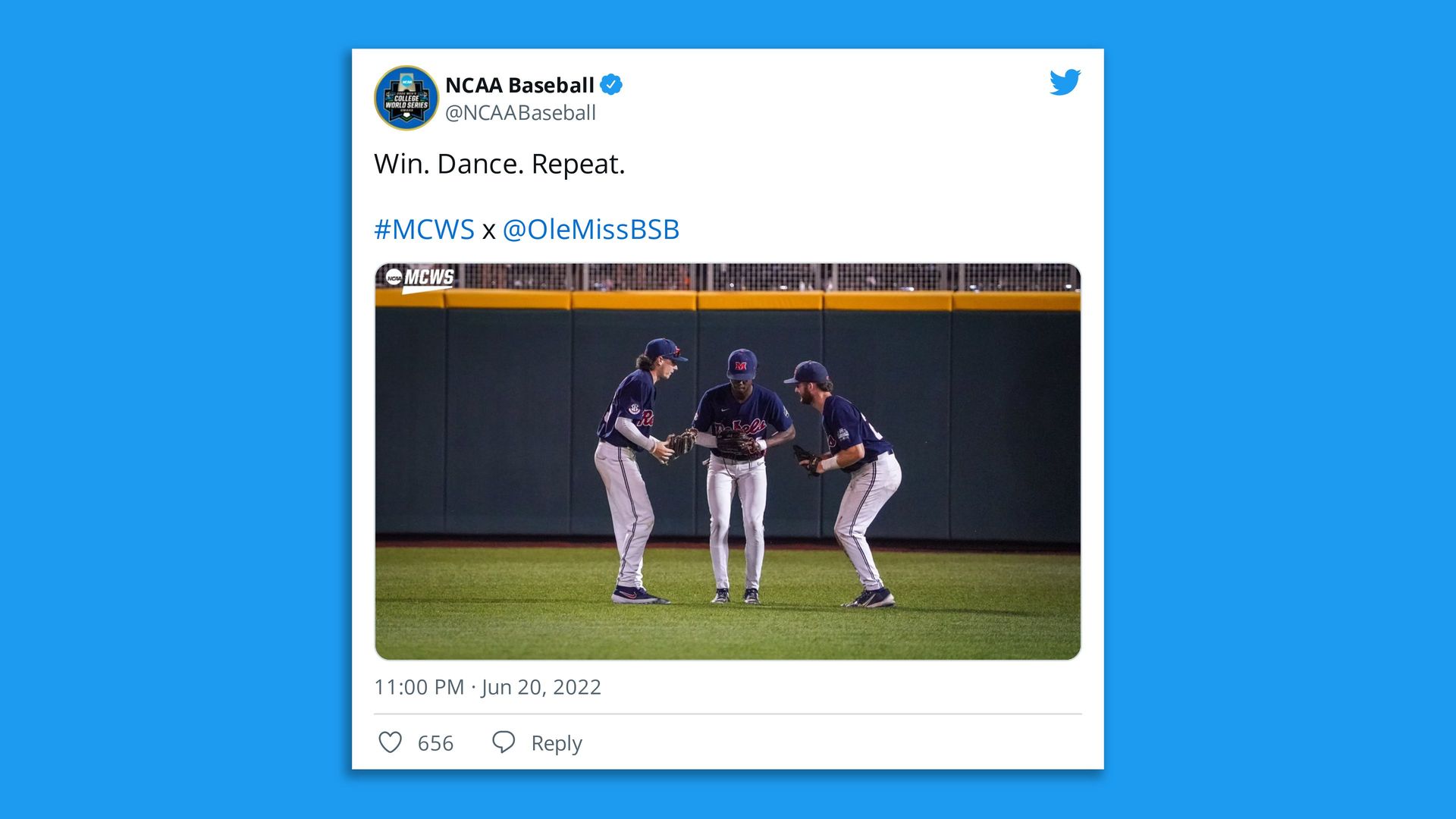 ole miss celebrating baseball win tweet