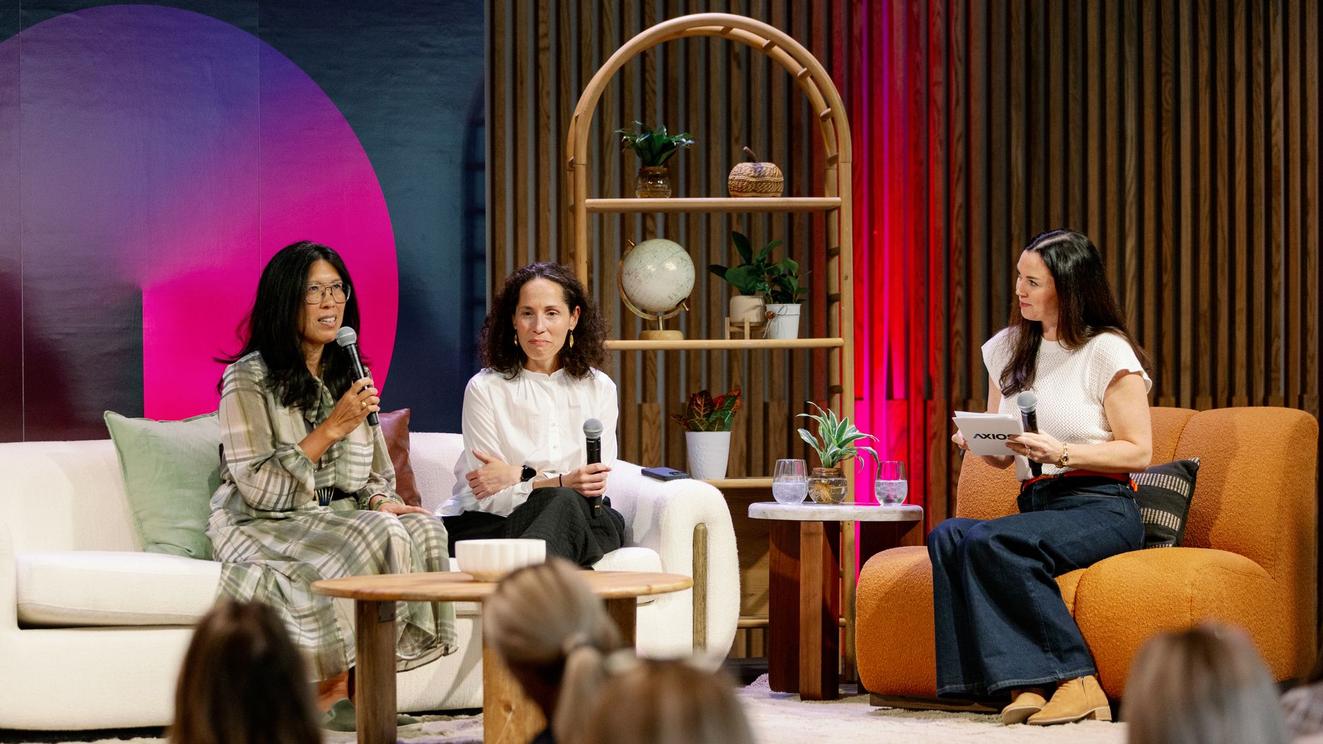 M13's Christine Choi and Intersect's Sara Blask with Axios' Eleanor Hawkins on stage at MB Live in Austin, Texas.