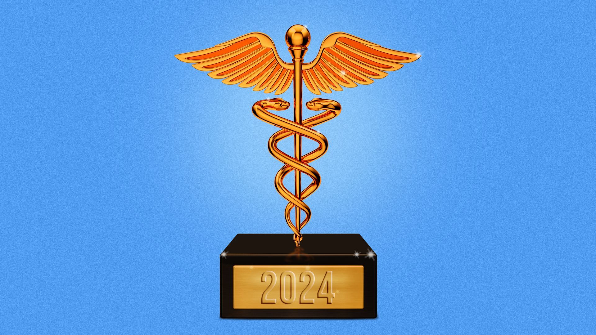 Illustration of a caduceus trophy with the words "2024"
