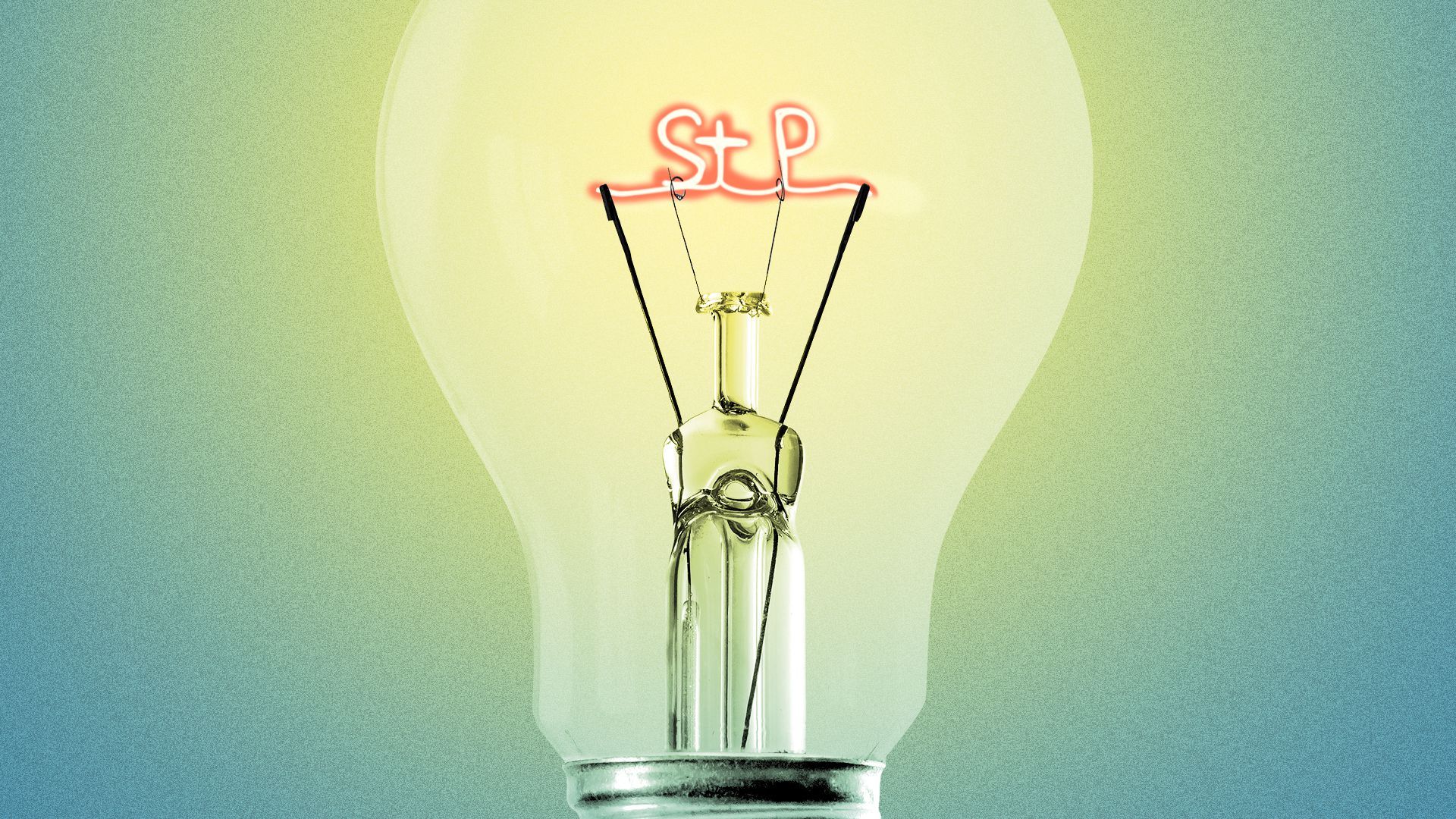 Illustration of a light bulb with the filament twisted to spell St P.
