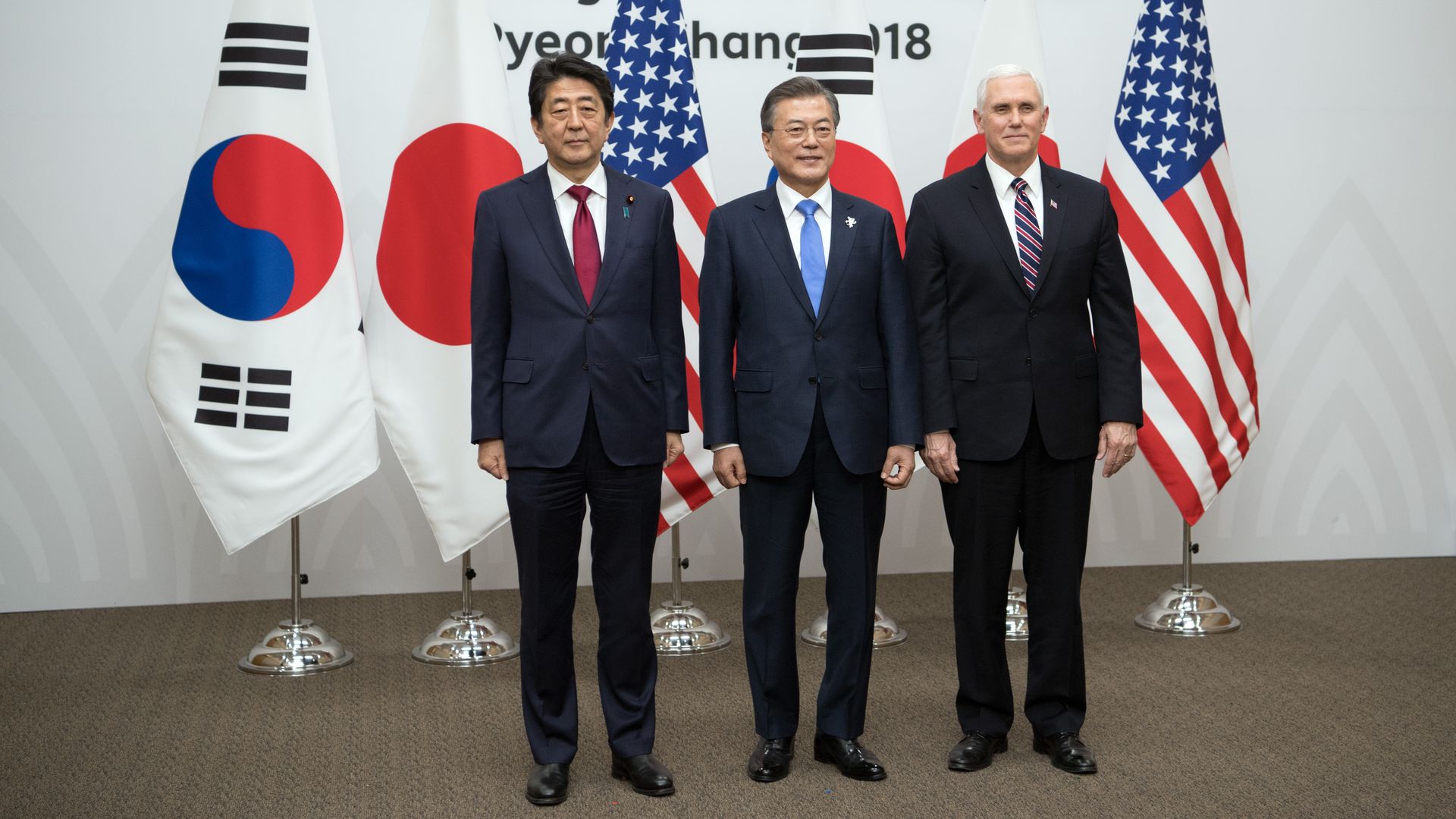 Mike Pence, Shinzo Abe, Moon Jae-in
