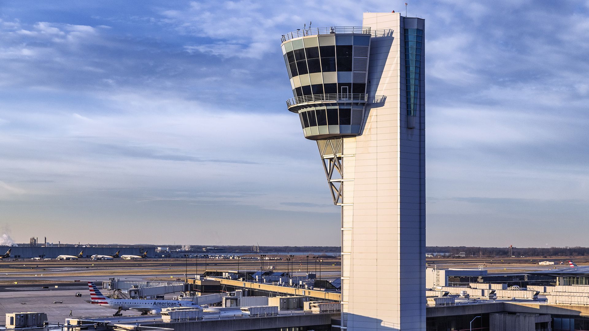 The air traffic control tower at Philadelphia Airport.