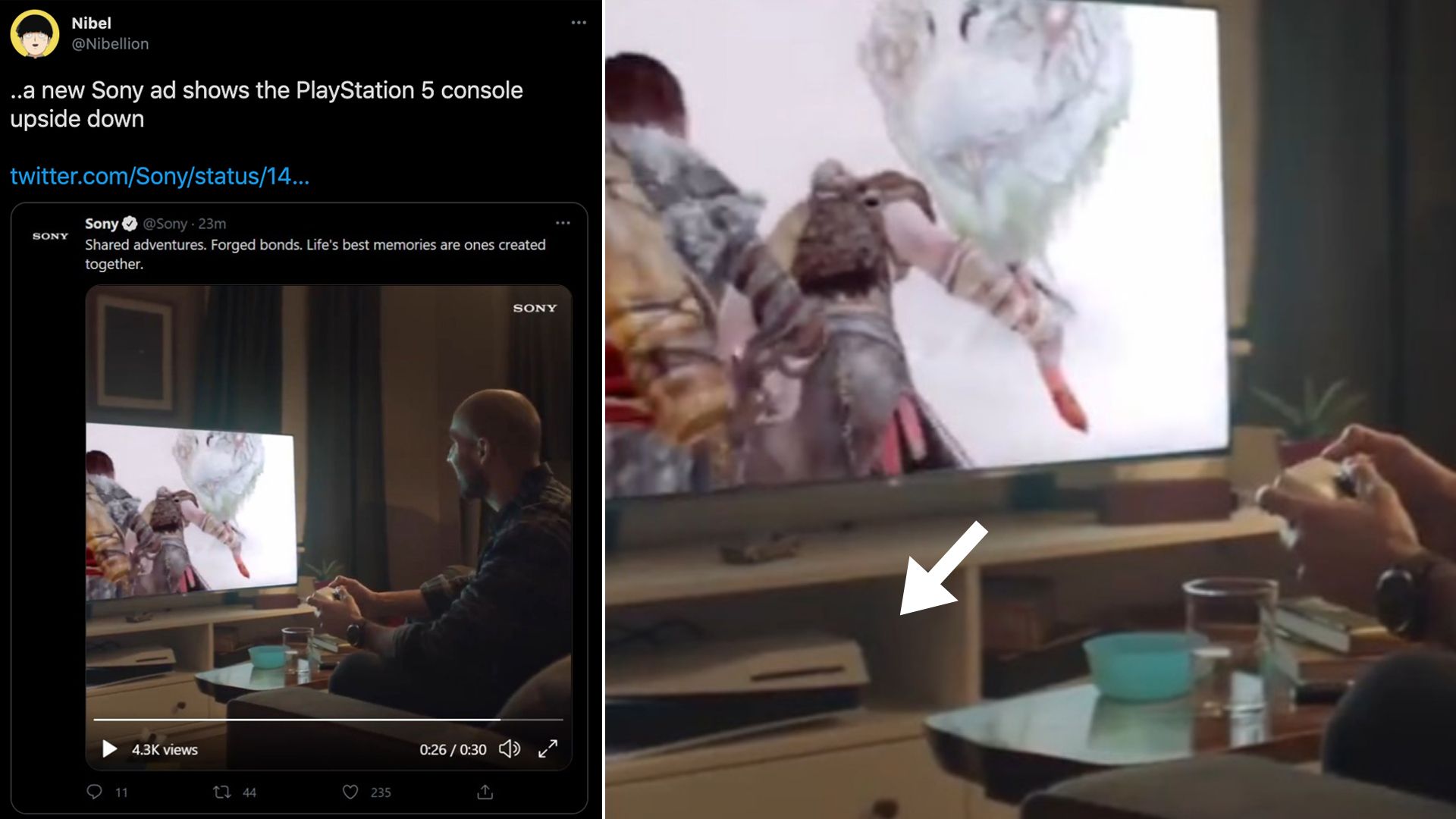 Tweet that shows a Sony ad that featured an inverted PS5.