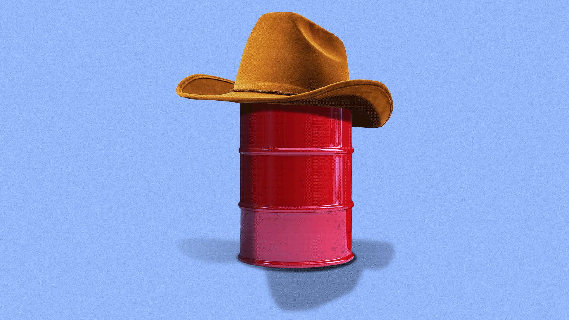 Animated gif of an oil barrel disappearing under a cowboy hat.