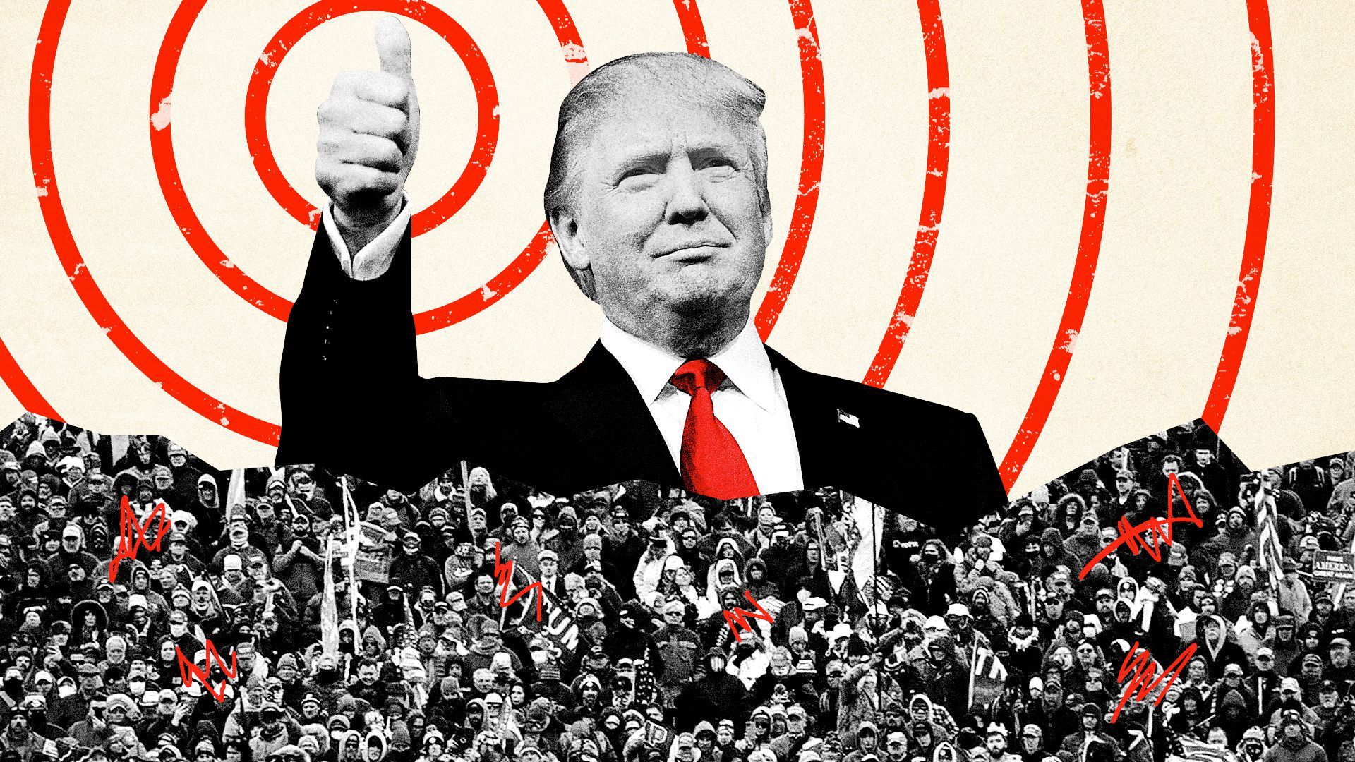 Photo illustration of Donald Trump in front of the mob that stormed the Capitol.