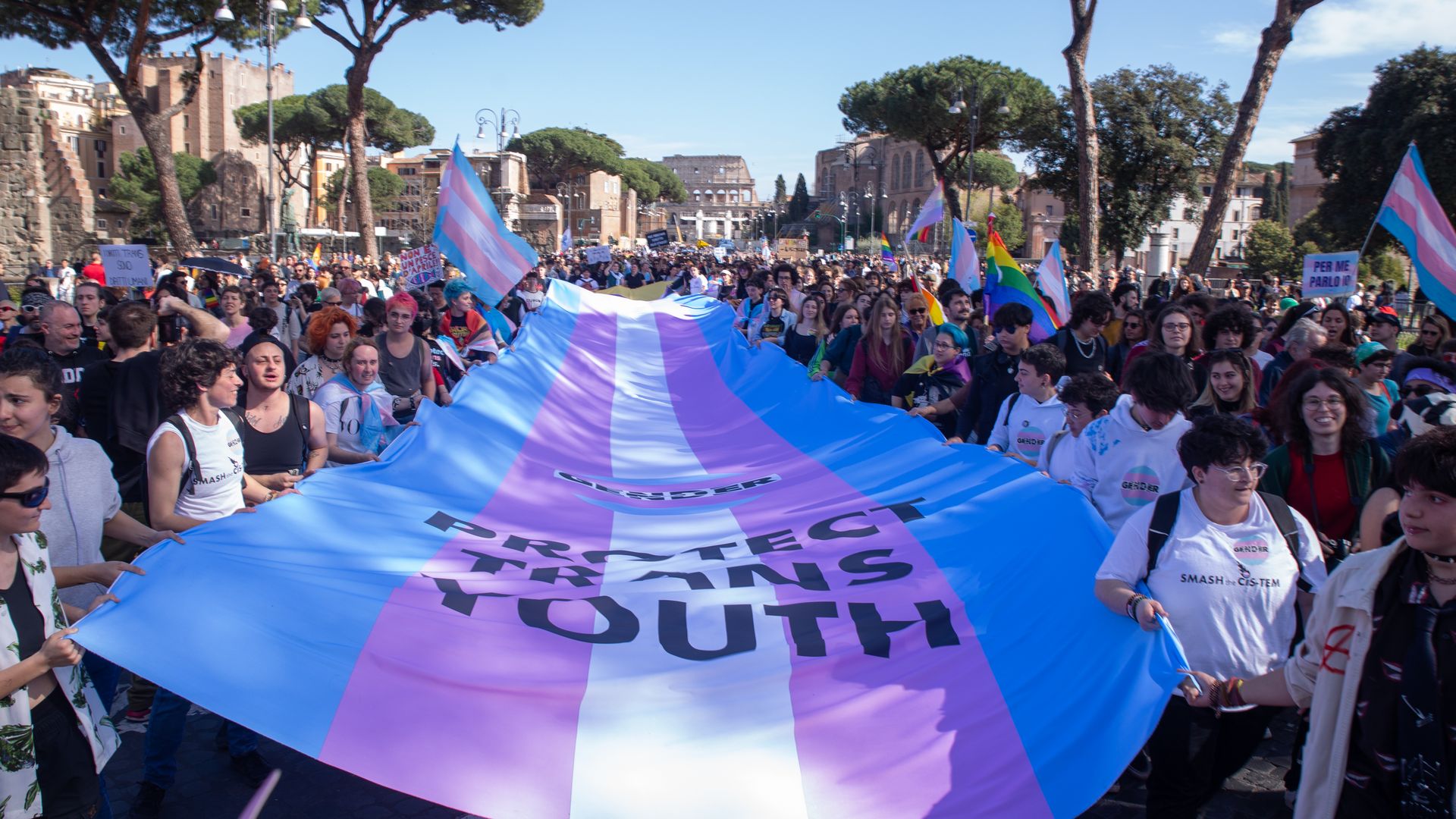 demonstration in Rome for the rights of young trans people