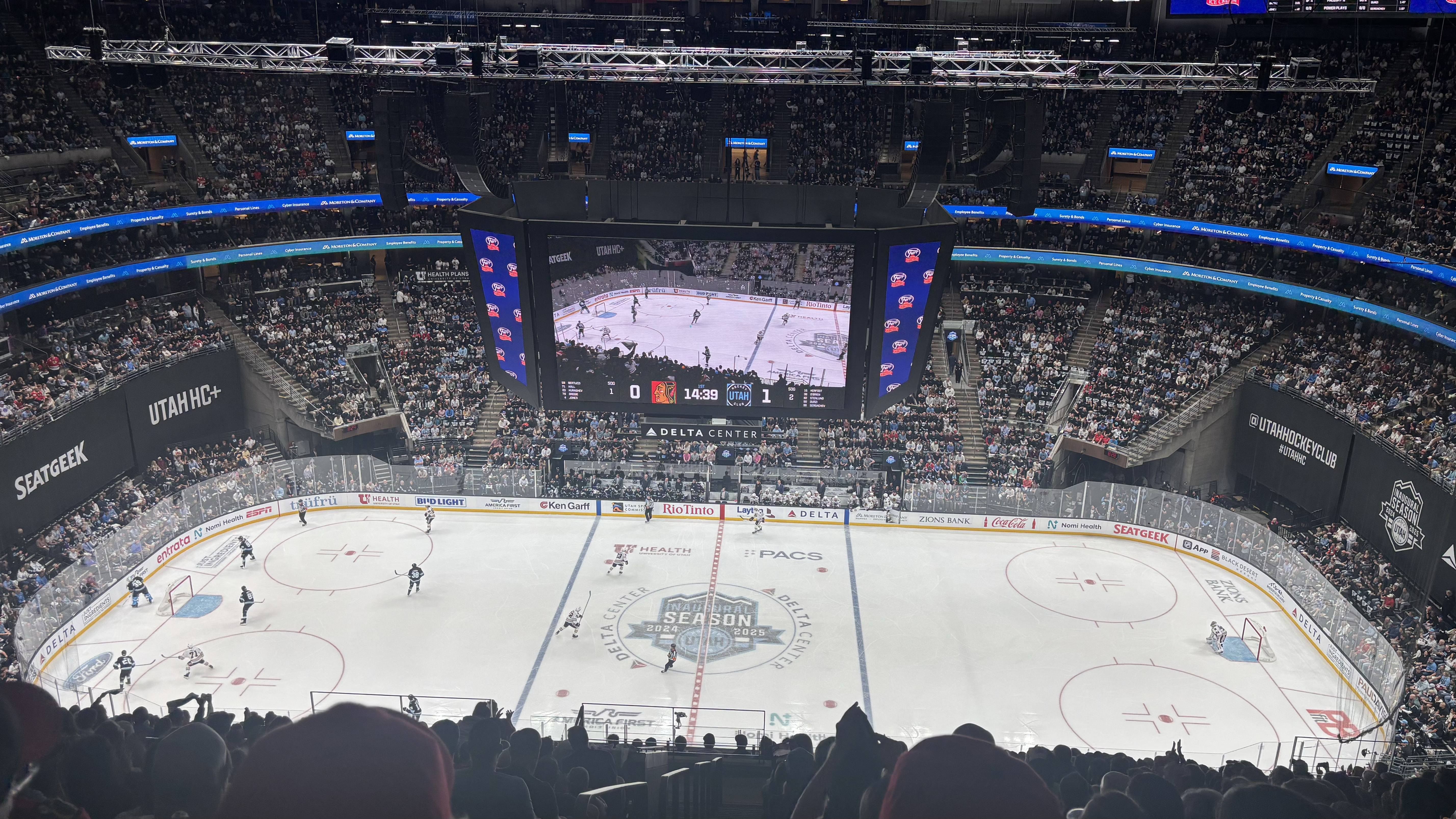The hockey rink at the Delta Center.