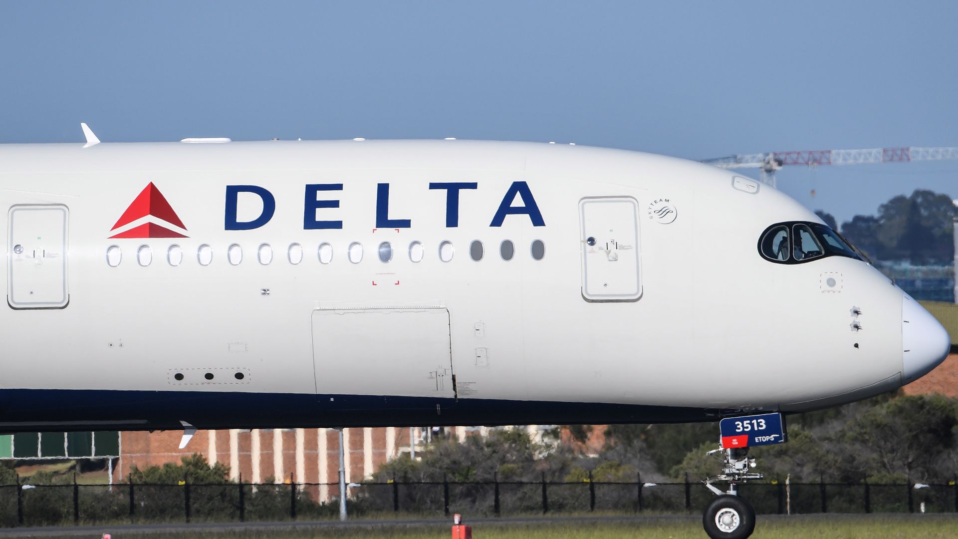 A Delta airlines aircraft landing from Los Angeles at Kingsford Smith International airport on October 31, 2021 in Sydney, Australia.
