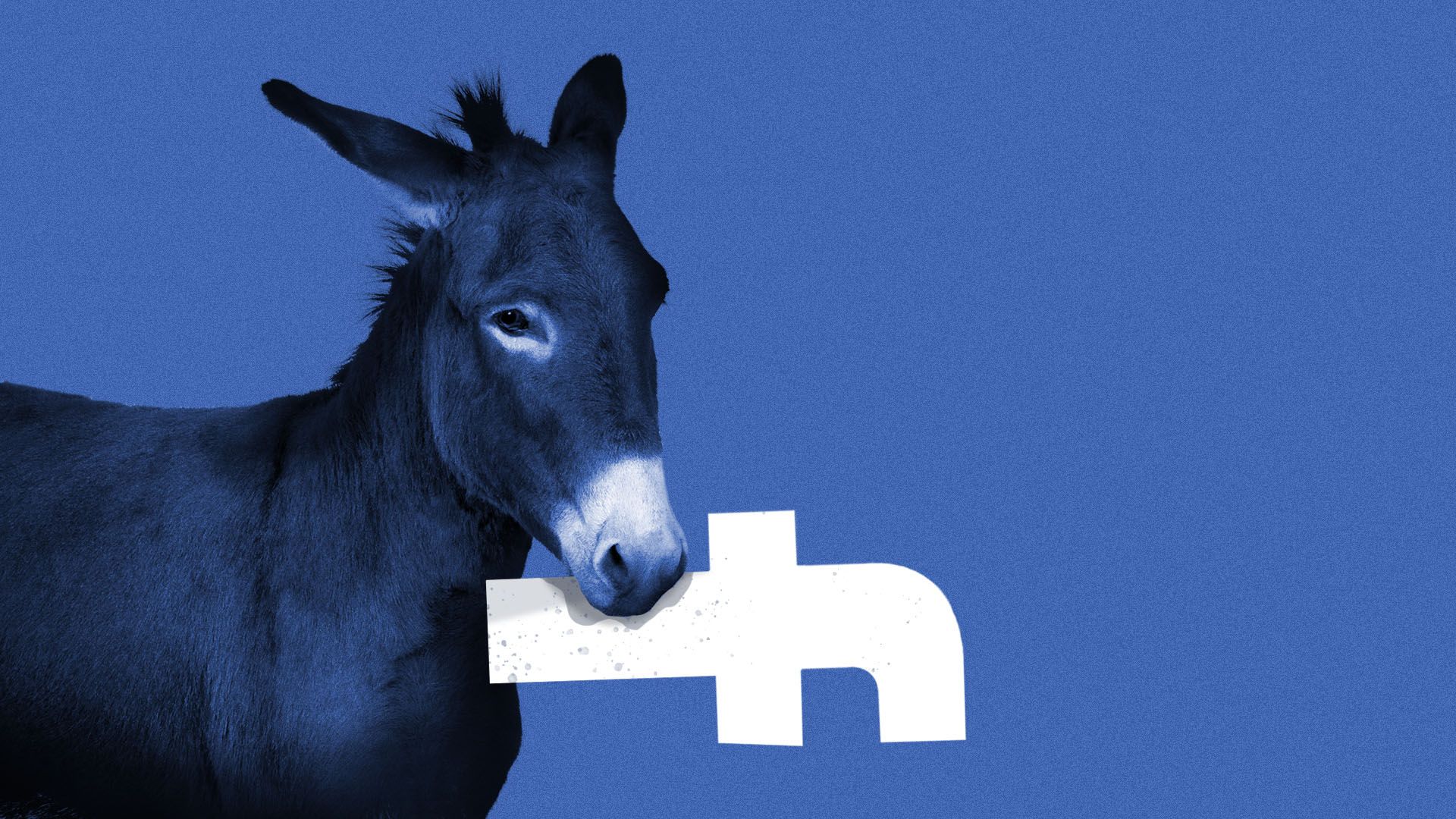 Illustration of a donkey with the facebook logo in its mouth
