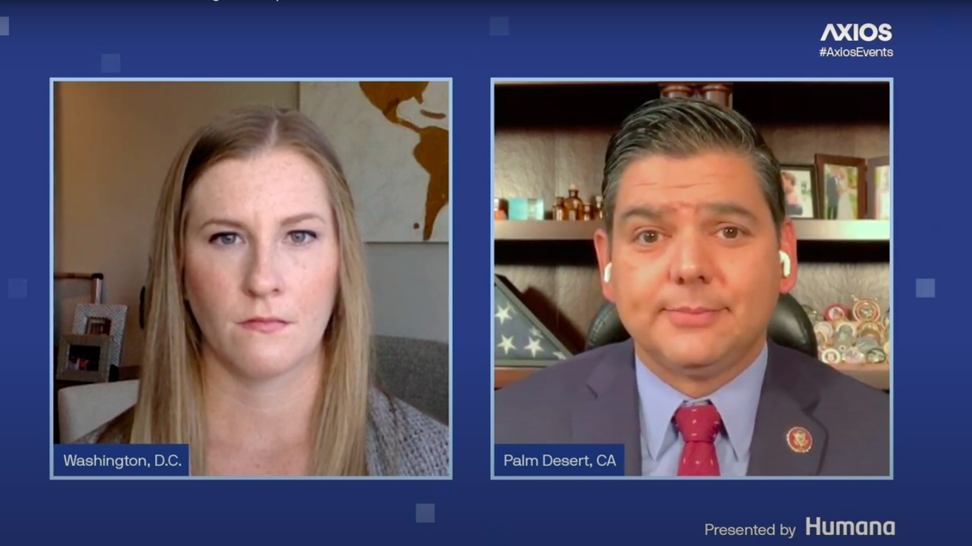 Axios' Caitlin Owens and Rep. Raul Ruiz (D-Calif.). Photo: Axios