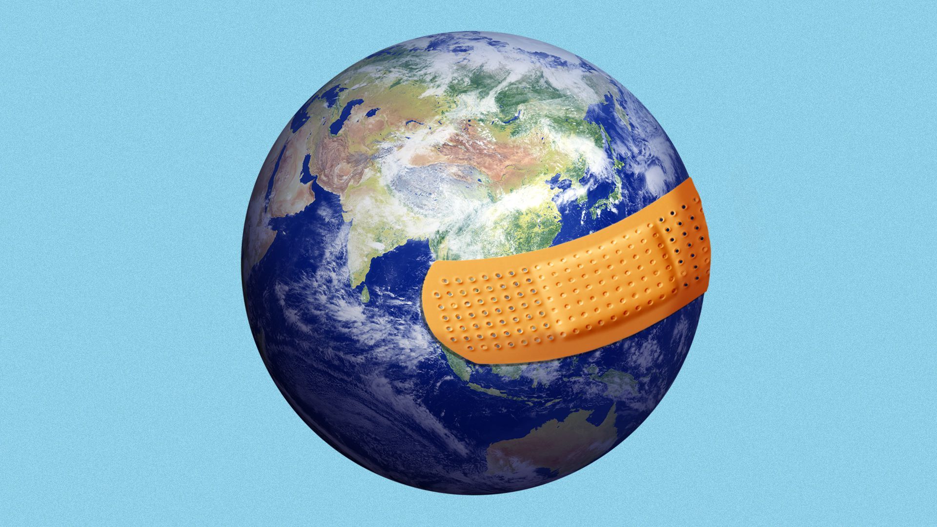 Illustration of the earth with a Band-Aid.