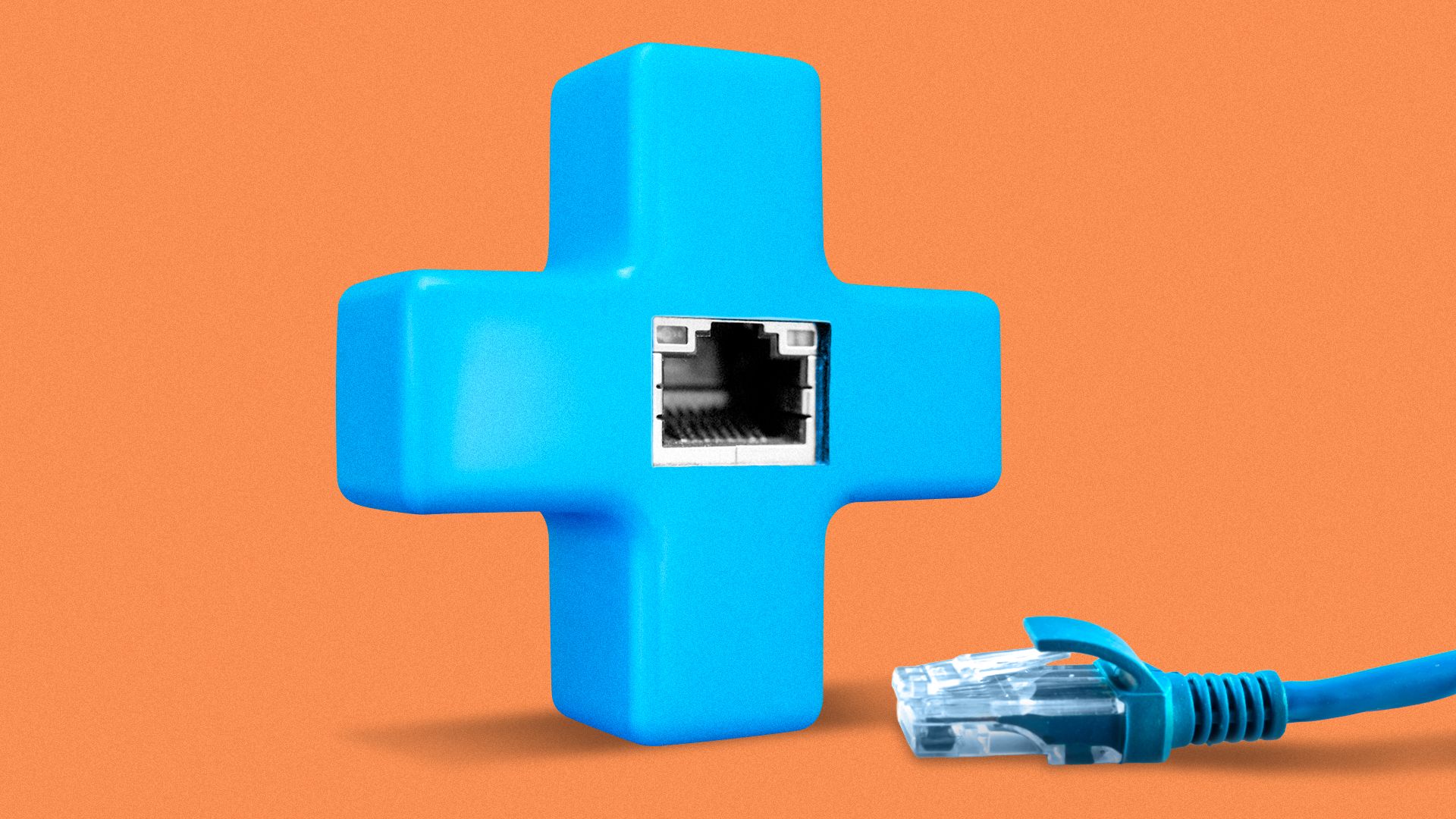 Illustration of an empty ethernet port on a 3D plus sign.