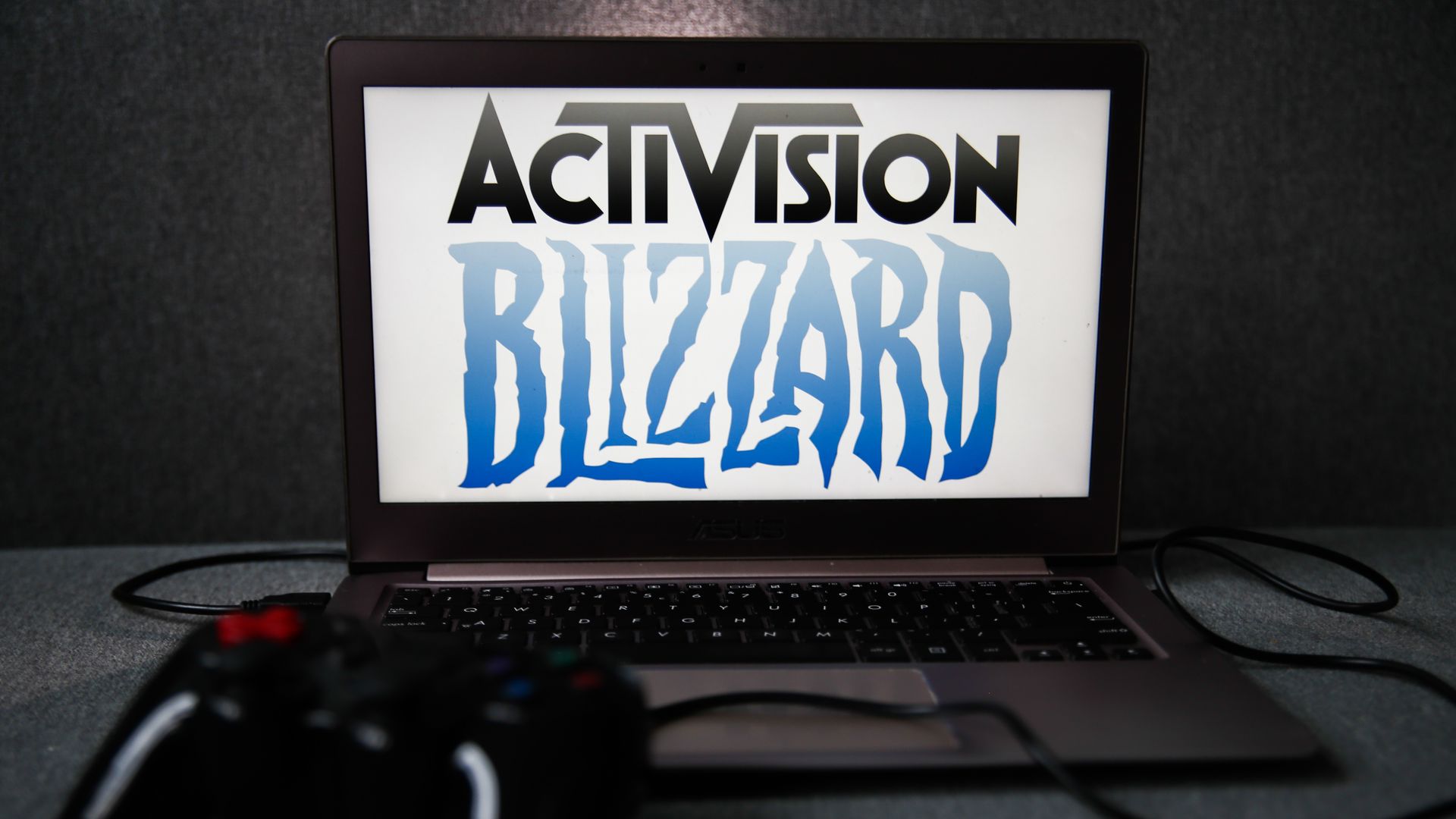 Photo illustration of the Activision Blizzard logo on a computer screen
