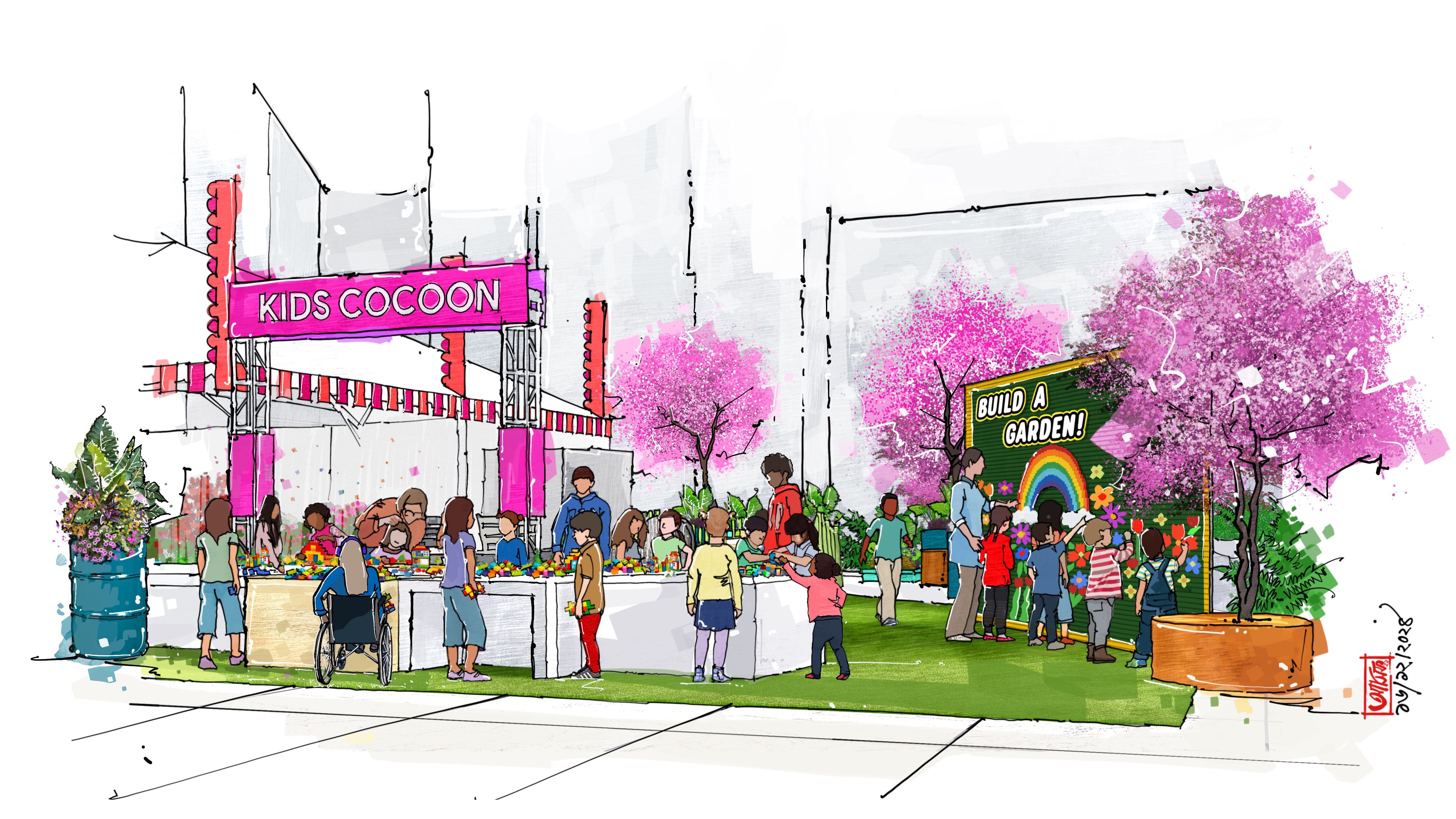 A rendering of the Kids Cocoon at the Philadelphia Flower Show