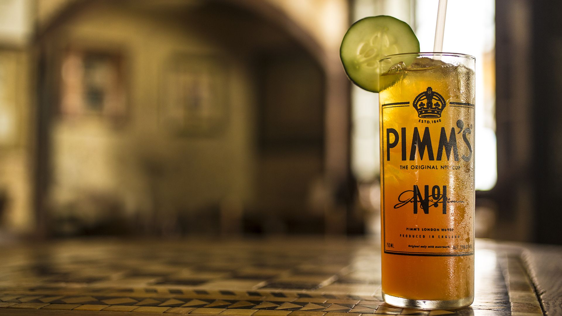 Photo shows a Pimm's cup on the counter at Napoleon House