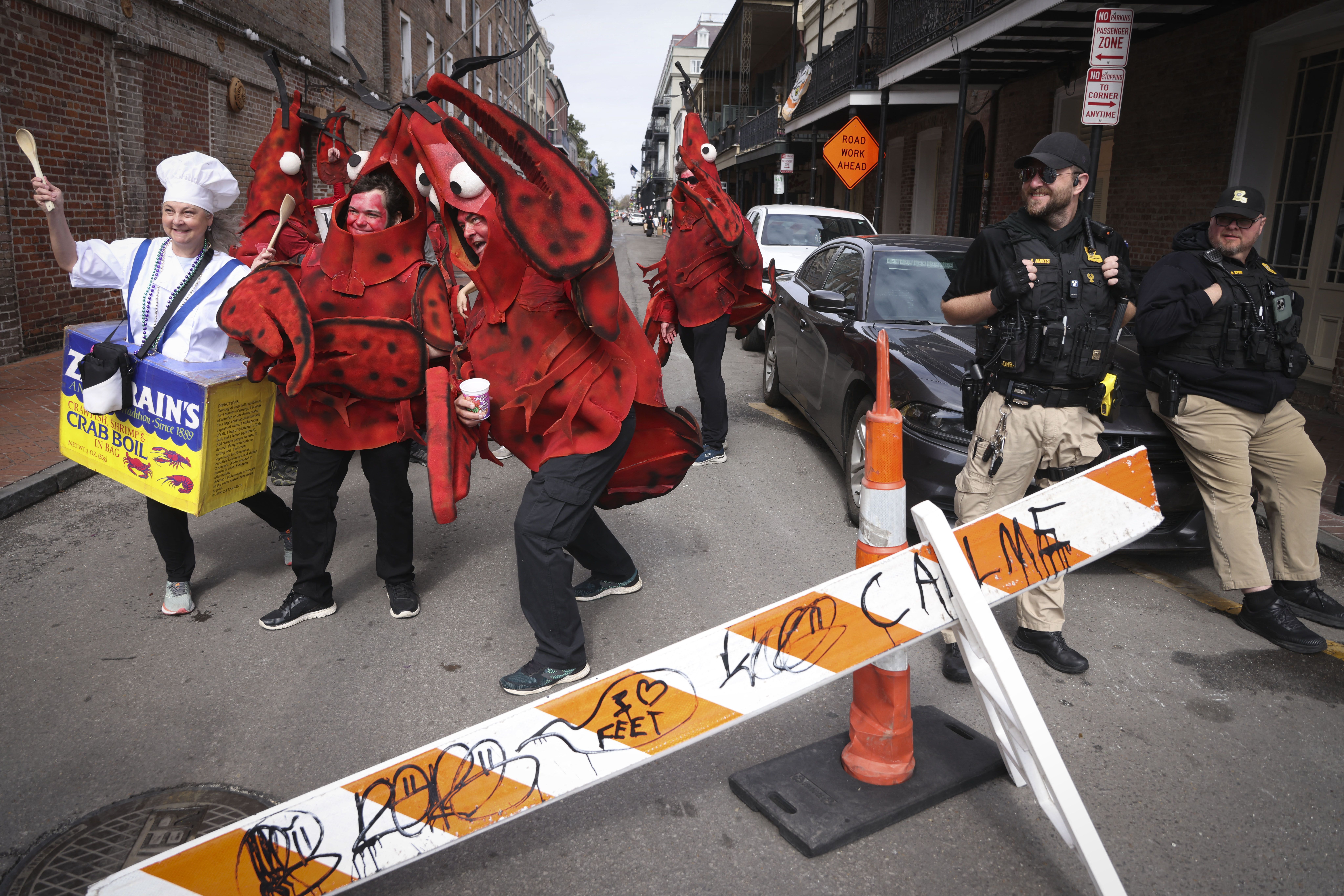 Photo shows people dressed as crawfish.
