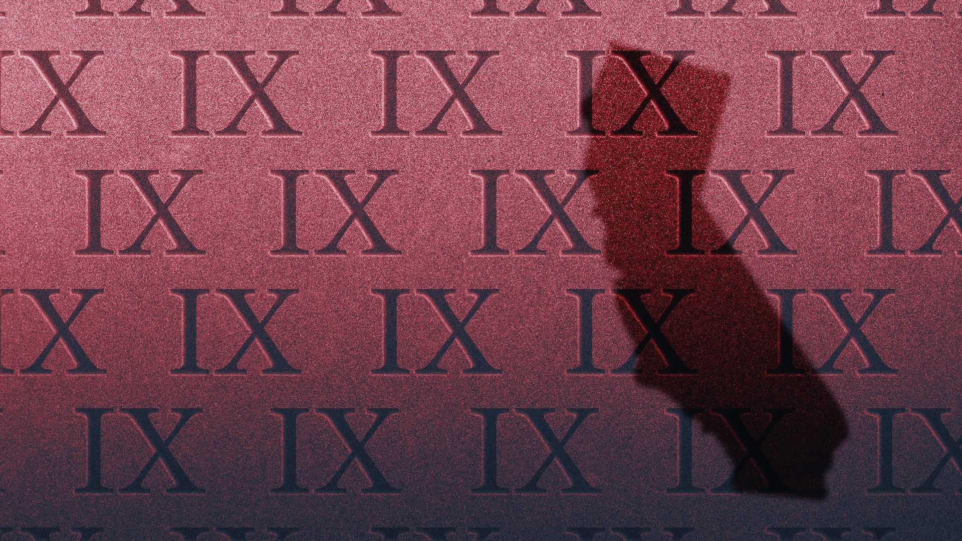 Illustration of the shadow of California on a pattern of Roman numeral IXes.