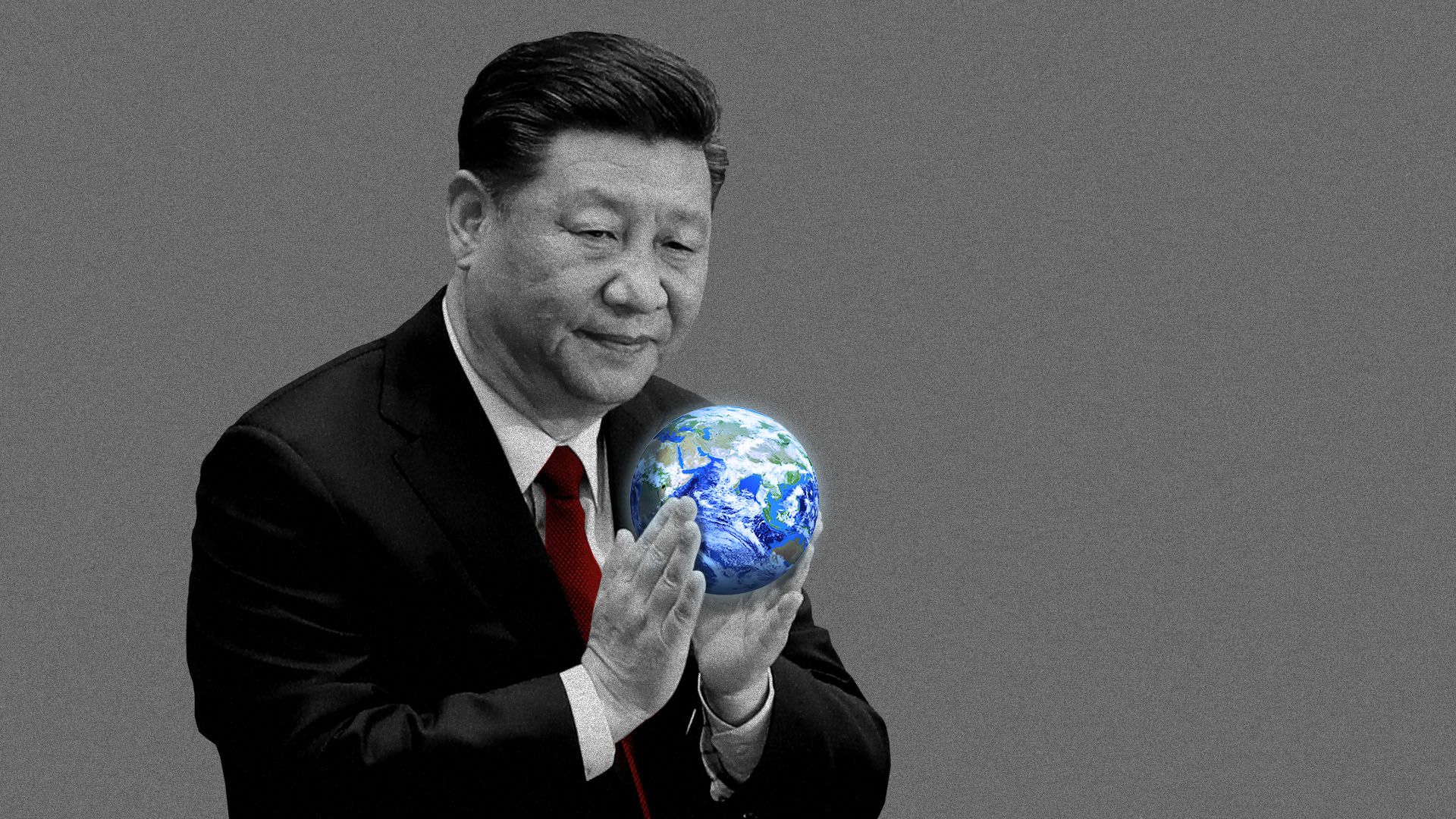 Illustration of Chinese President Xi Jinping holding a small globe