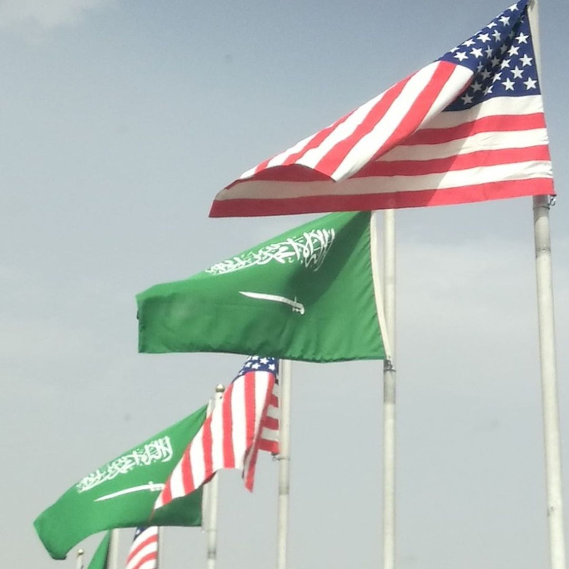 Flags of both United States and Saudi Arabia are raised in Riyadh on May 18, 2017. Photo: Ahmed Youssef Elsayed Abdelrehim/Anadolu Agency/Getty Images