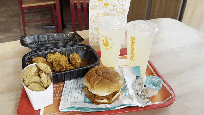 Photo shows Popeyes pickle menu items