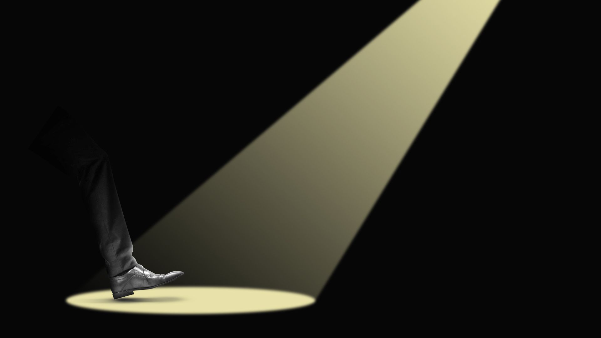 Illustration of a leg stepping into a spotlight. 