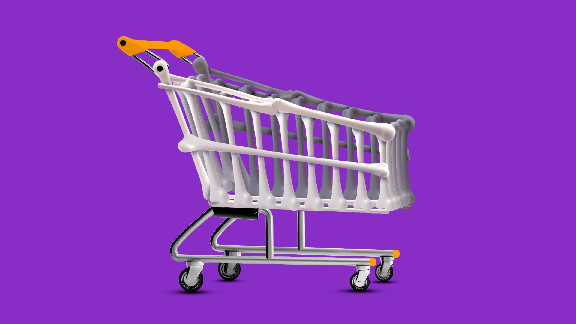Illustration of a shopping cart made out of bones. 