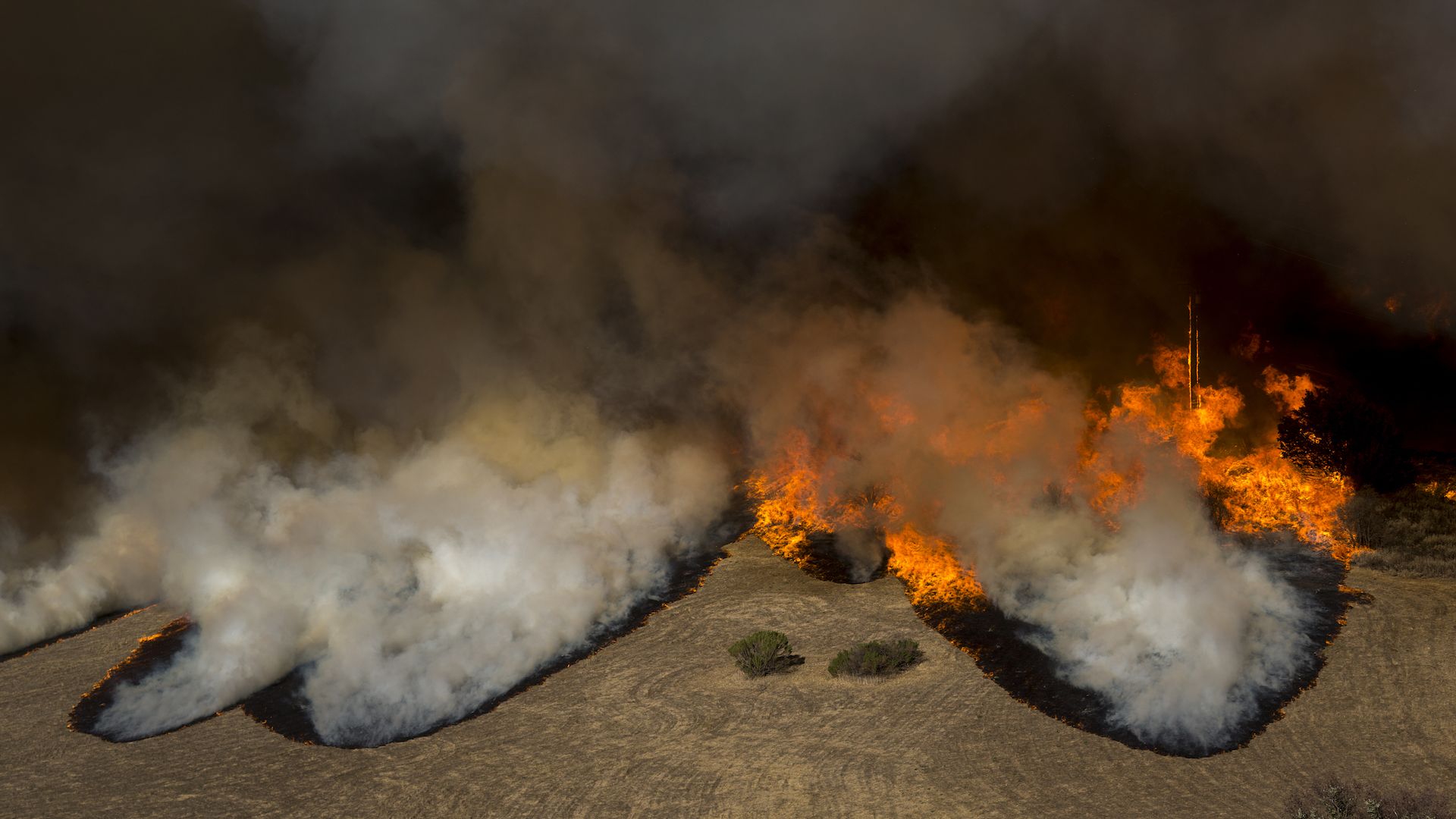 Flames overtake the Reagan Ranch at Malibu Creek State Park during the Woolsey Fire on November 9, 2018 near Malibu, California. 