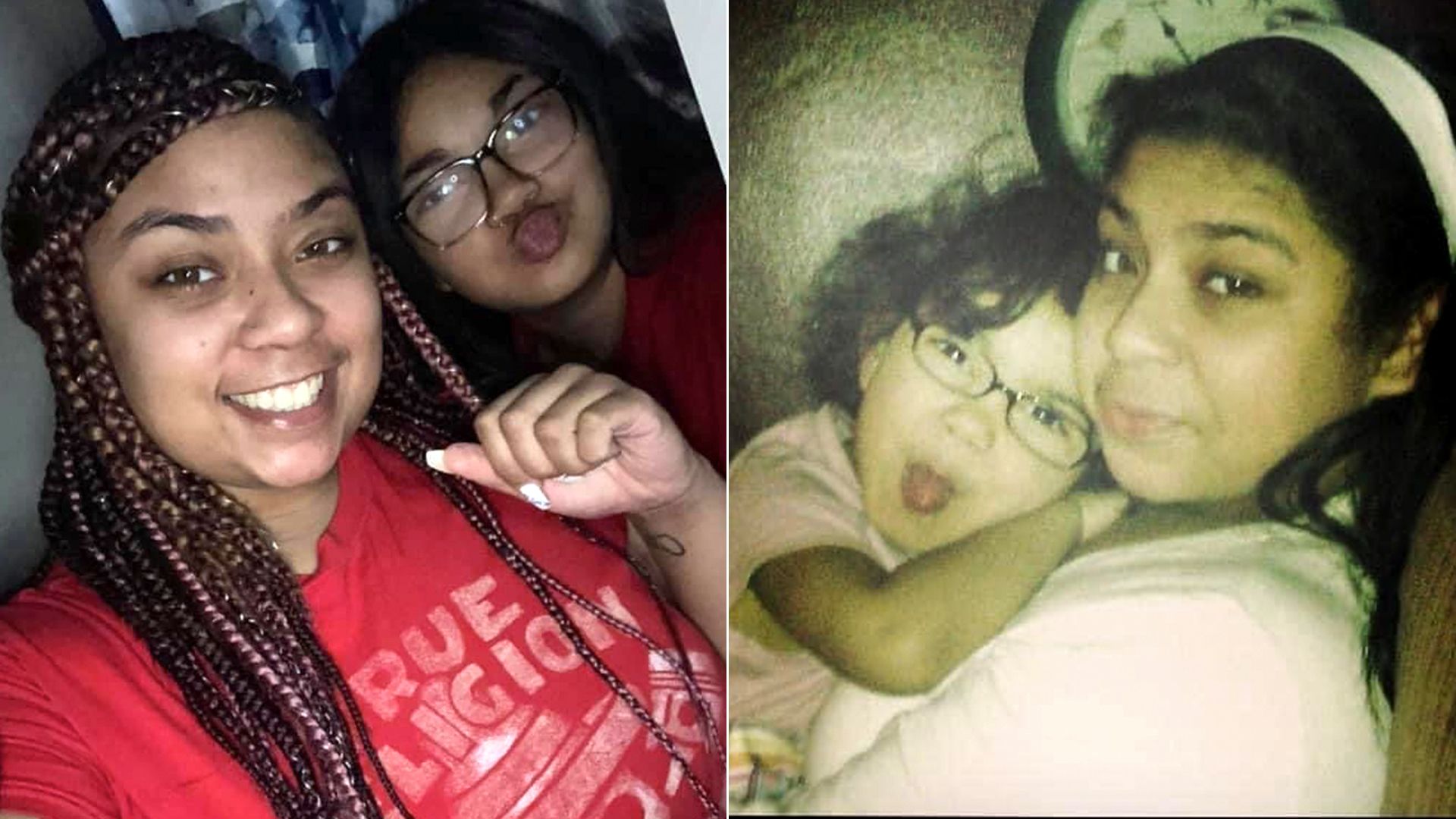 Two side by side photos of two sisters.