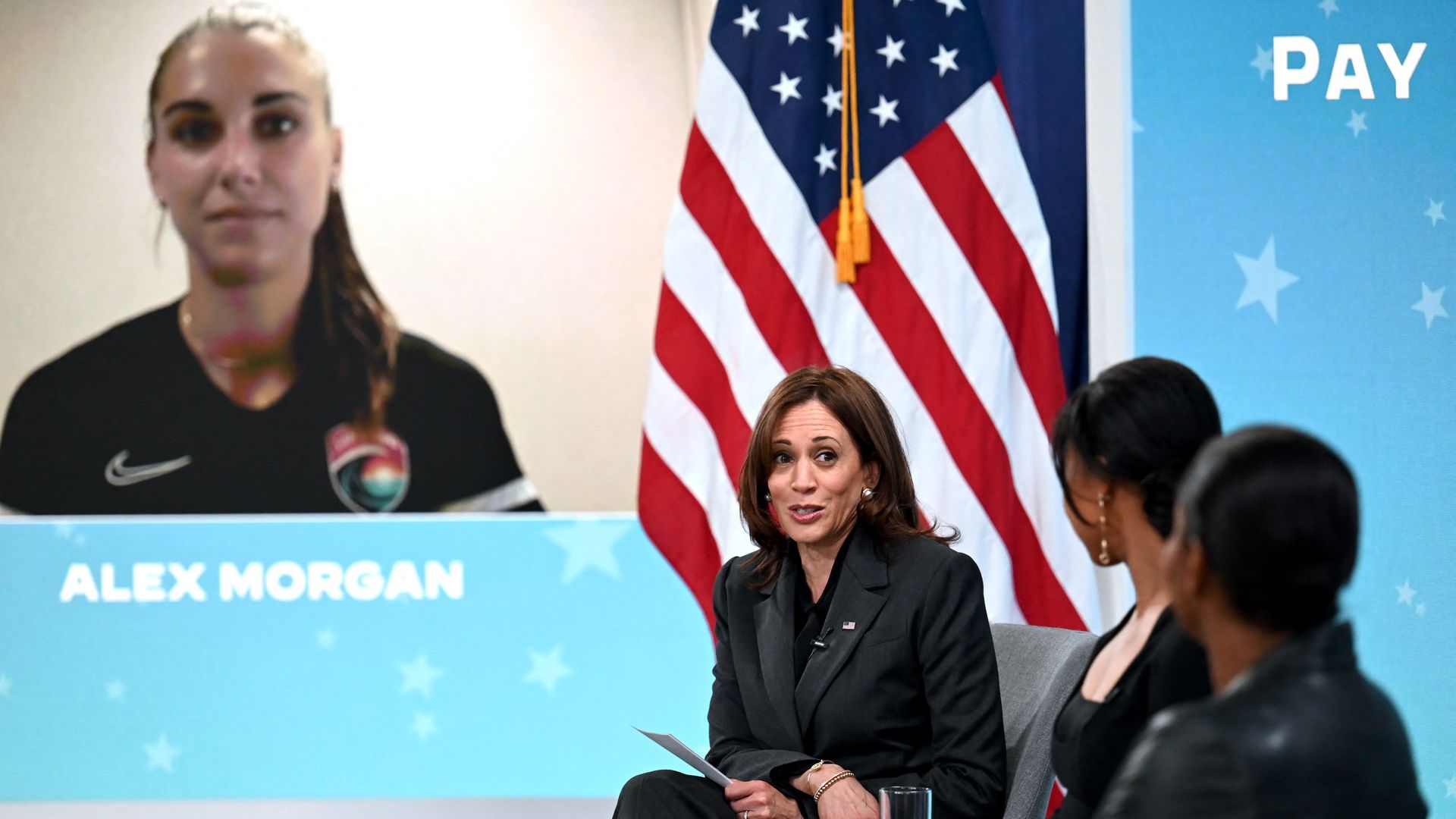 Vice President Kamala Harris is seen during an Equal Pay Day event on the White House grounds.