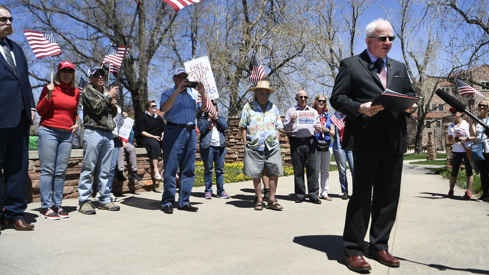 John Eastman speaks on the University of Colorado campus in Boulder on April 29, 2021. Photo: Andy CrossDenver Post via Getty Images