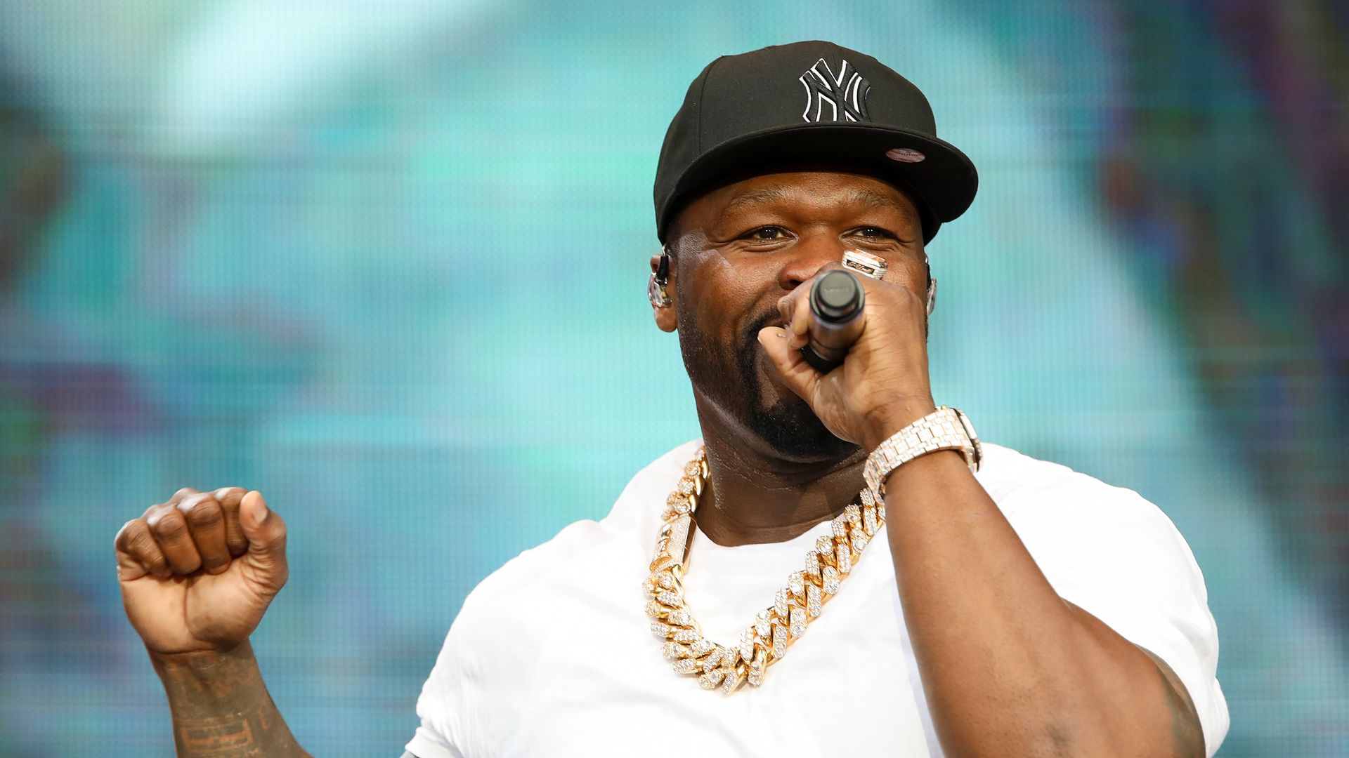 Rapper 50 Cent performs.