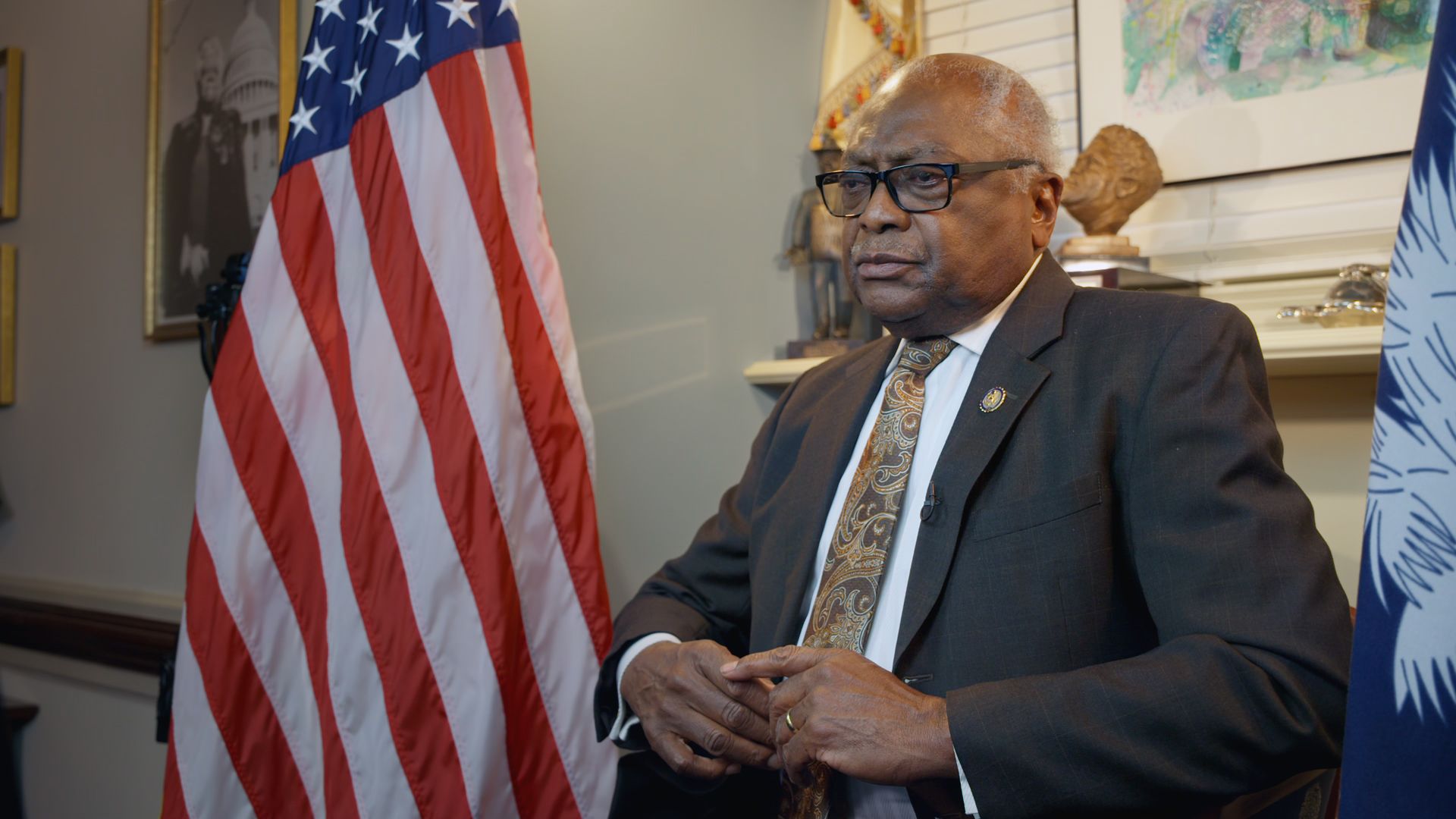 Rep. Jim Clyburn is seen speaking with "Axios on HBO."
