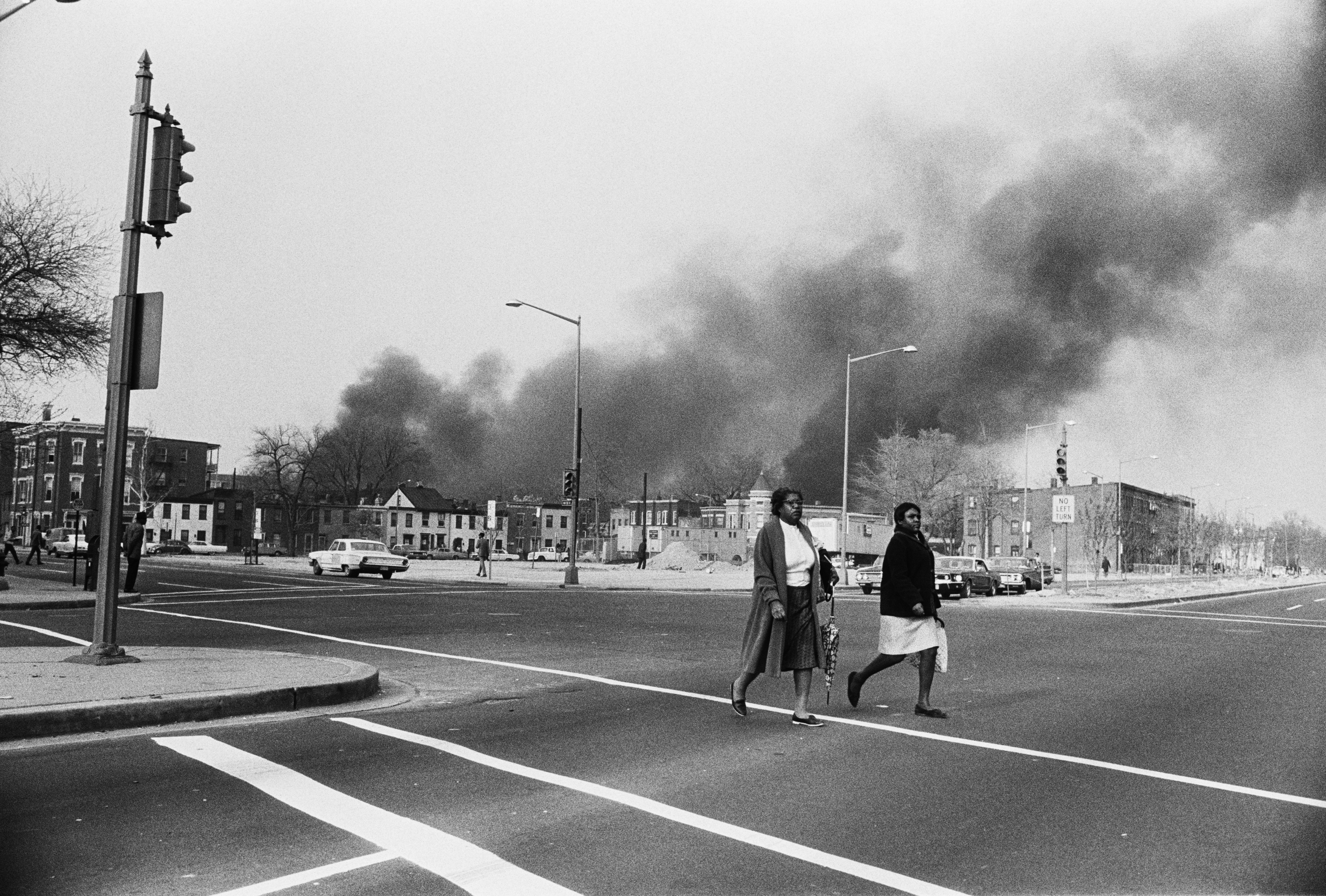 Smoke from the riots in Washington, DC, following the assassination of Dr. Martin Luther King, Jr., April 1968. 