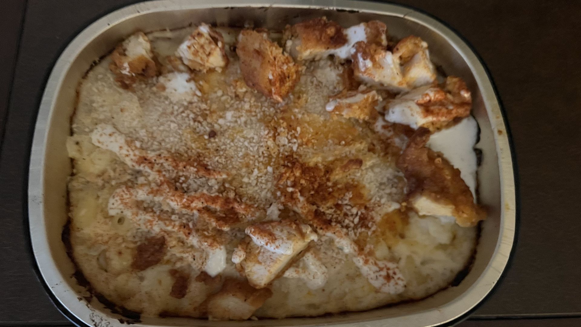 A to-go box of food.