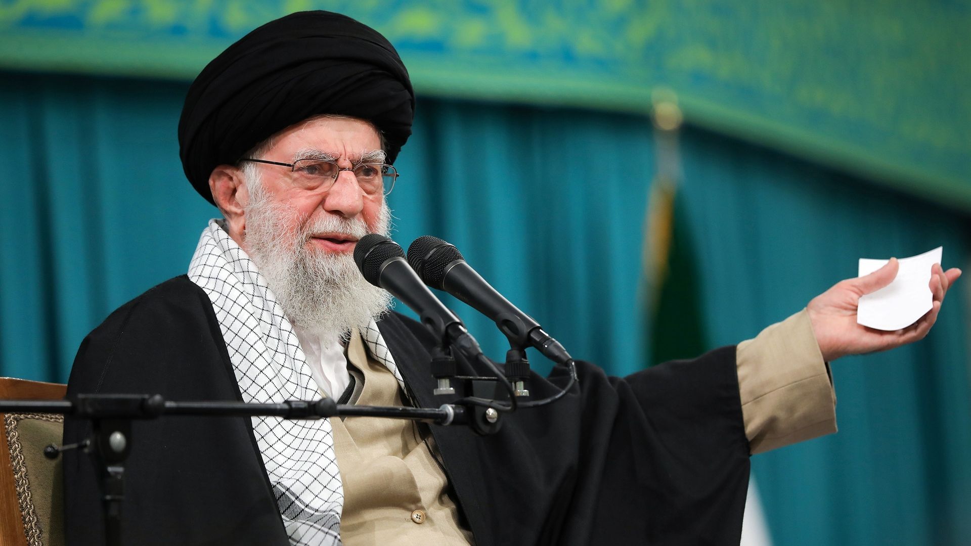 Iran's supreme leader Ali Khamenei addresses the public in Tehran on Feb. 17. 