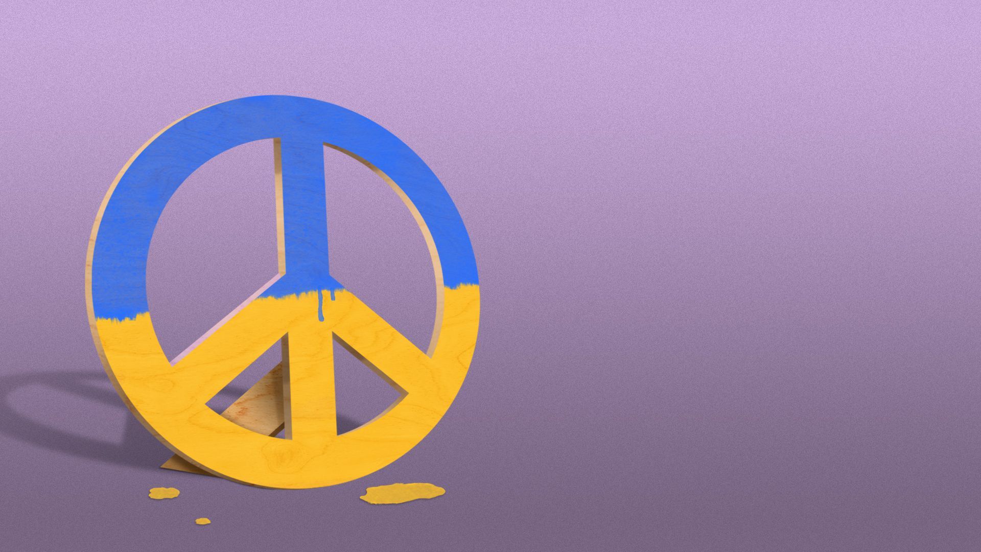 Illustration of peace sign painted with the Ukrainian flag colors as a wooden prop