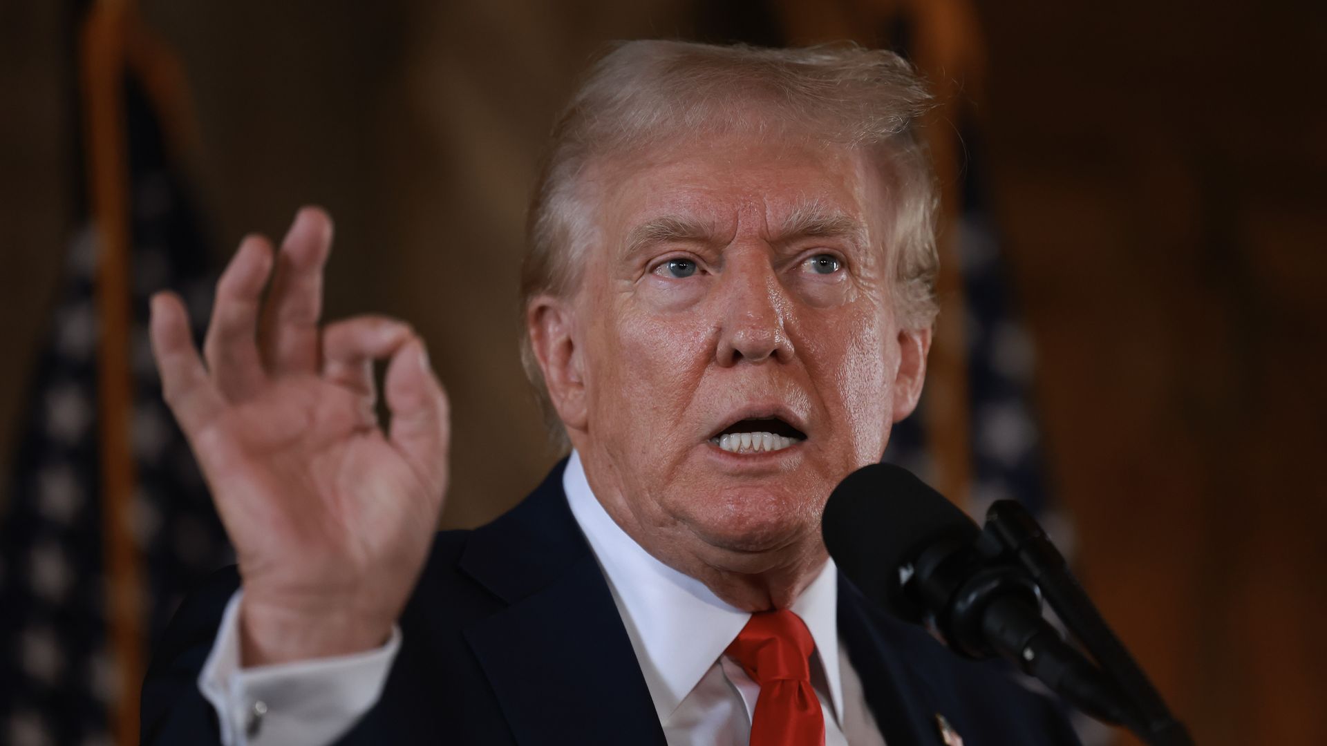 Donald Trump speaks during a press conference at Mr. Trump's Mar-a-Lago estate on August 08, 2024, in Palm Beach, Florida.