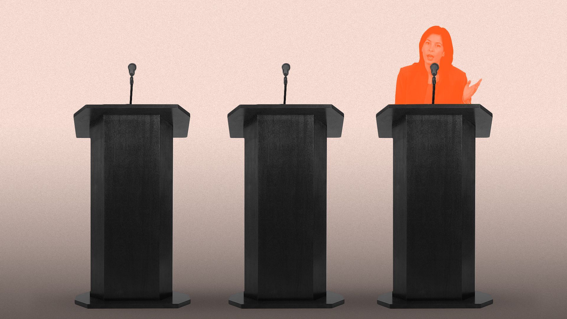 Illustration of three speech podiums, with two unoccupied by any politician