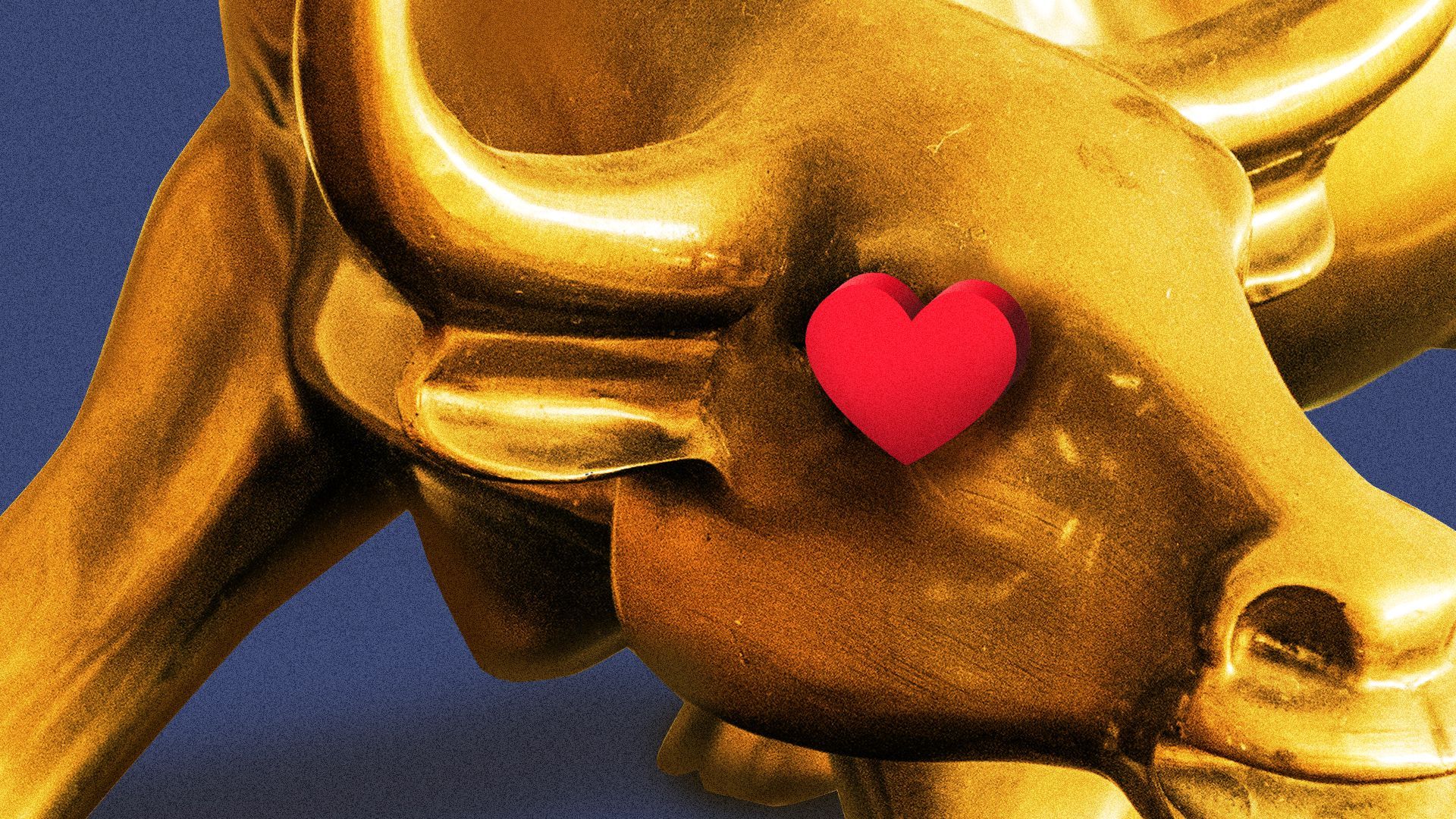 Illustration of the Wall St. bull with a heart over its eye.