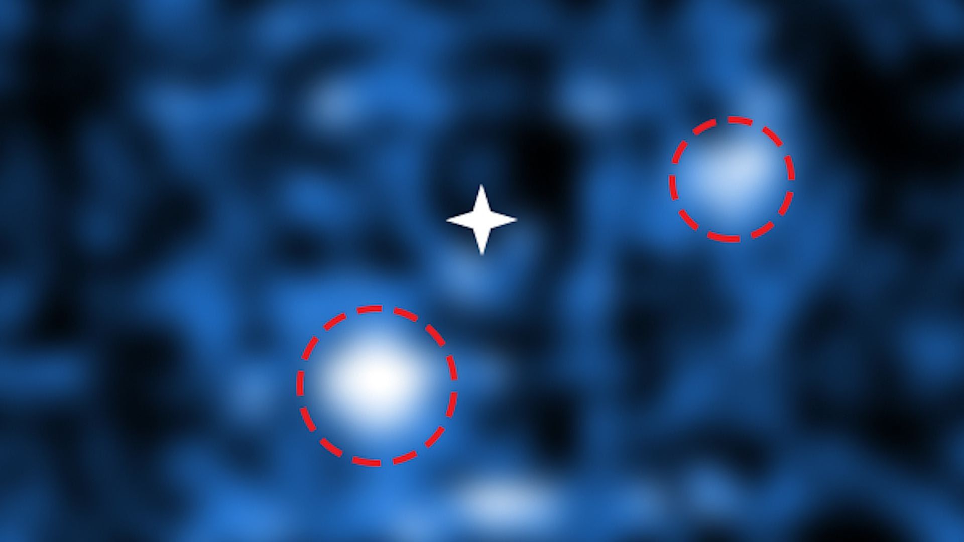 PDS 70 (center) with PDS 70 b (left) and PDS 70 c (right). Photo: ESO and S. Haffert